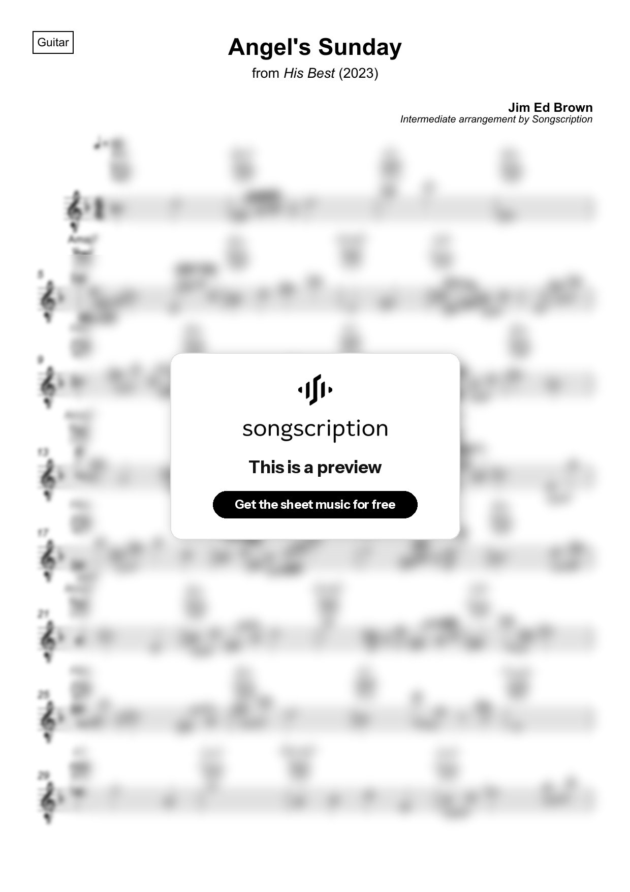 Intermediate Acoustic Guitar Sheet Music for "Angel's Sunday" by Jim Ed Brown