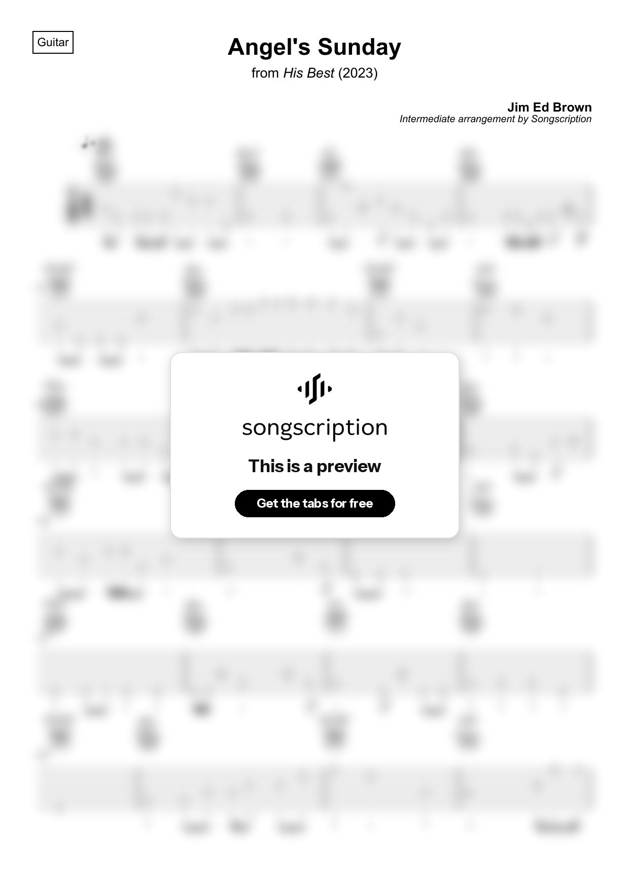 Intermediate Acoustic Guitar Tabs for "Angel's Sunday" by Jim Ed Brown