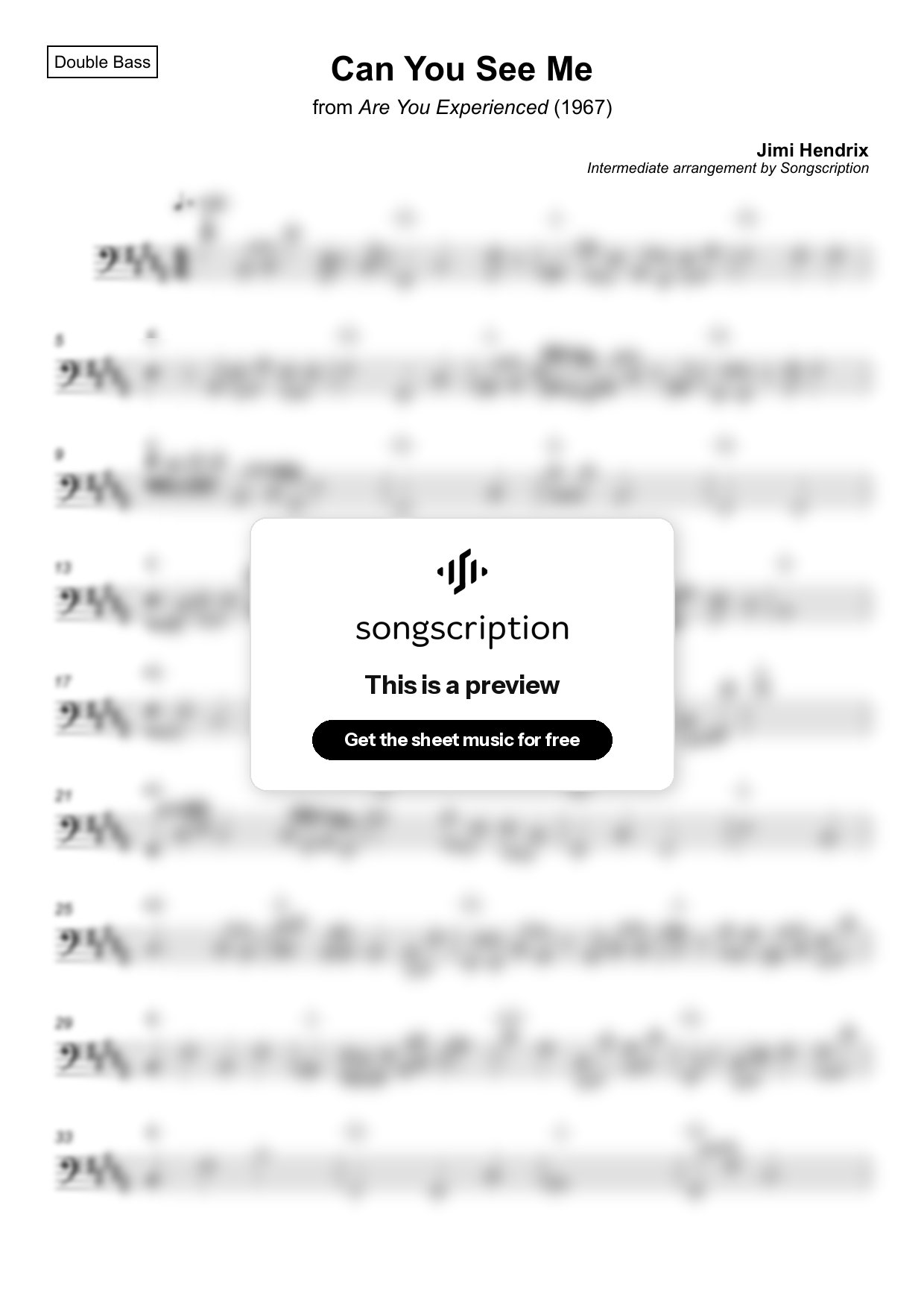 Intermediate Double Bass Sheet Music for "Can You See Me" by Jimi Hendrix