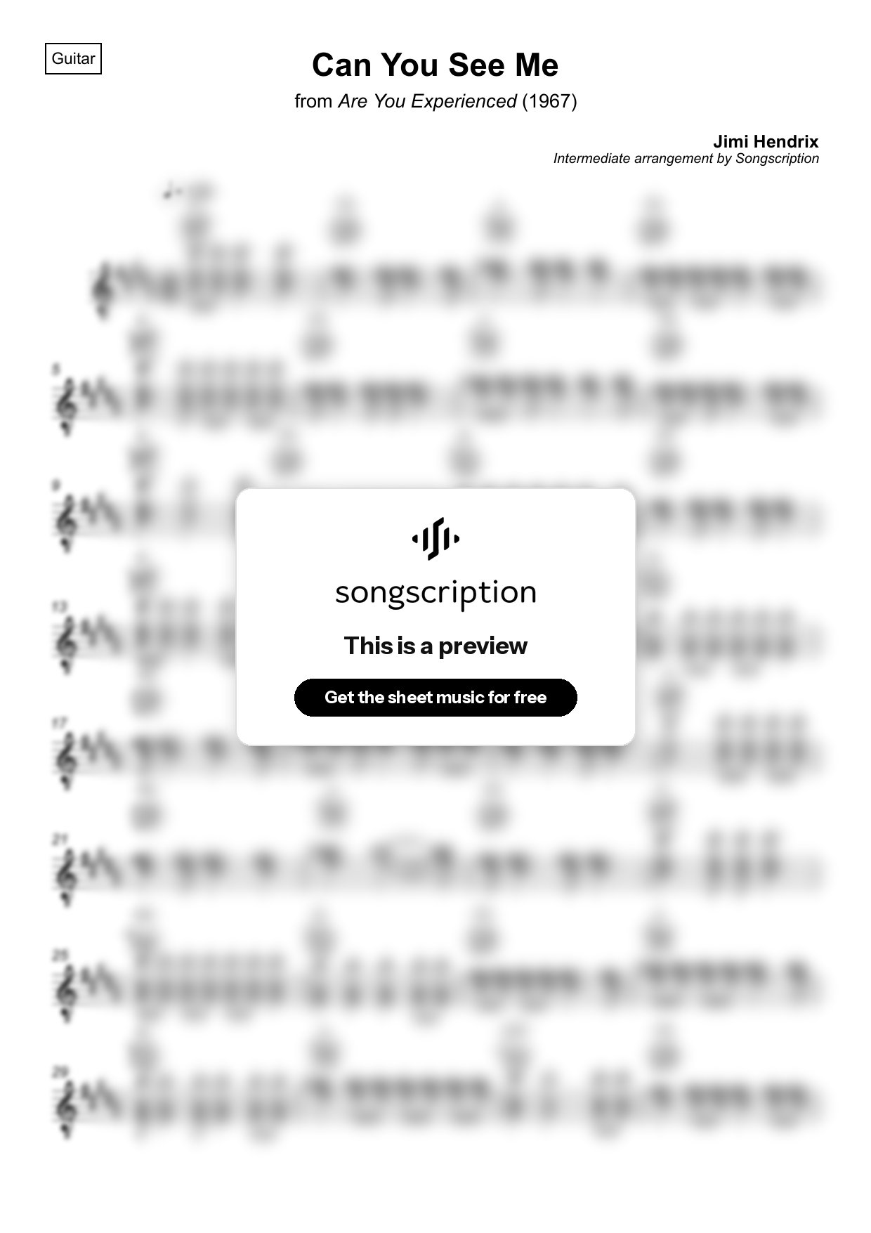 Intermediate Acoustic Guitar Sheet Music for "Can You See Me" by Jimi Hendrix