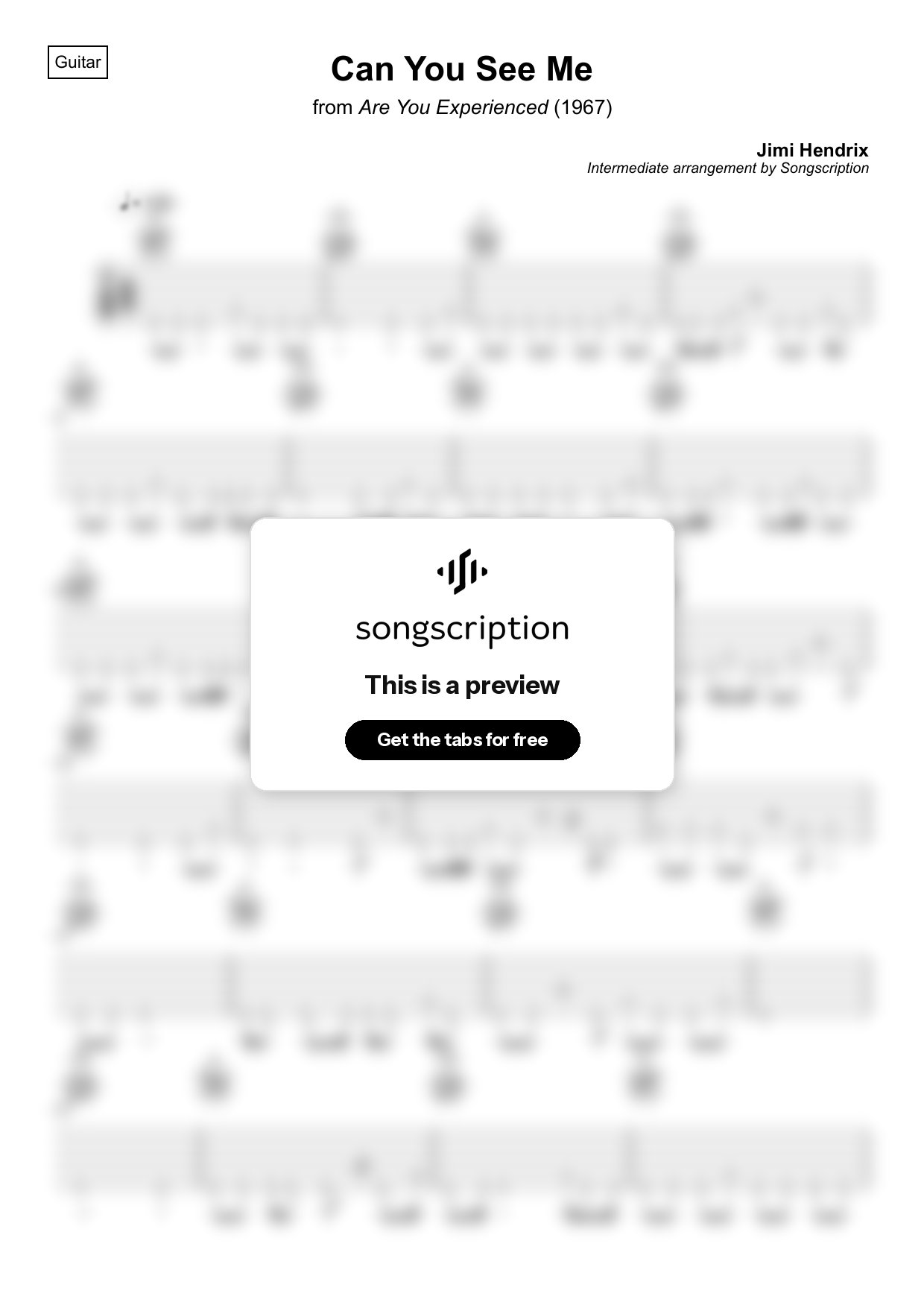 Intermediate Acoustic Guitar Tabs for "Can You See Me" by Jimi Hendrix