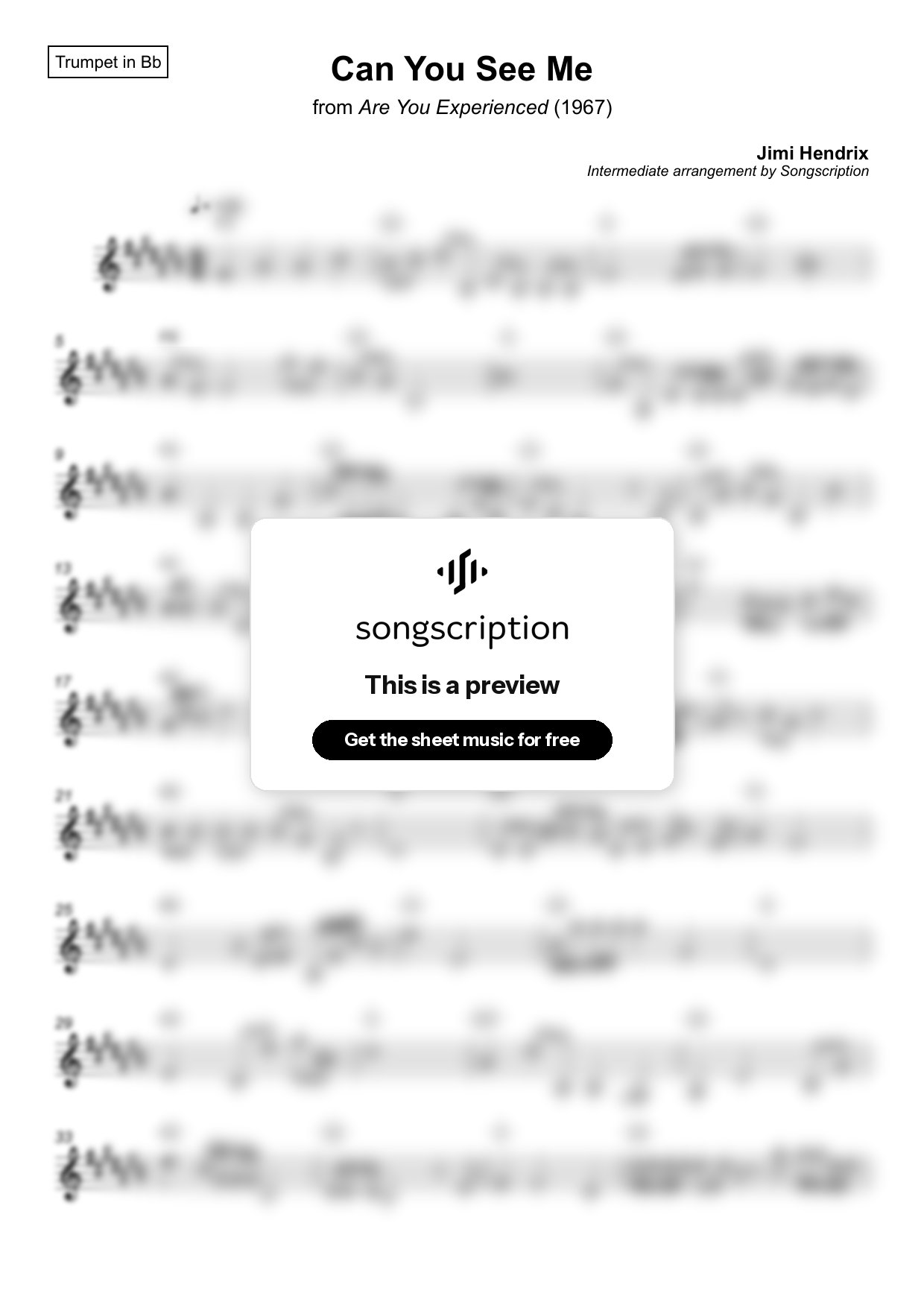 Intermediate Trumpet Sheet Music for "Can You See Me" by Jimi Hendrix