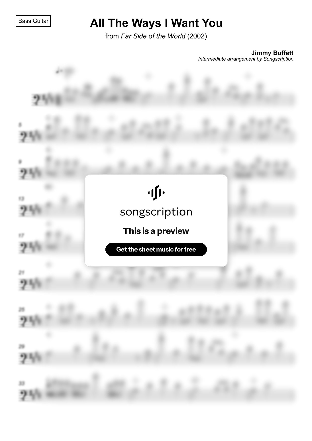 Intermediate Bass Guitar Sheet Music for "All The Ways I Want You" by Jimmy Buffett
