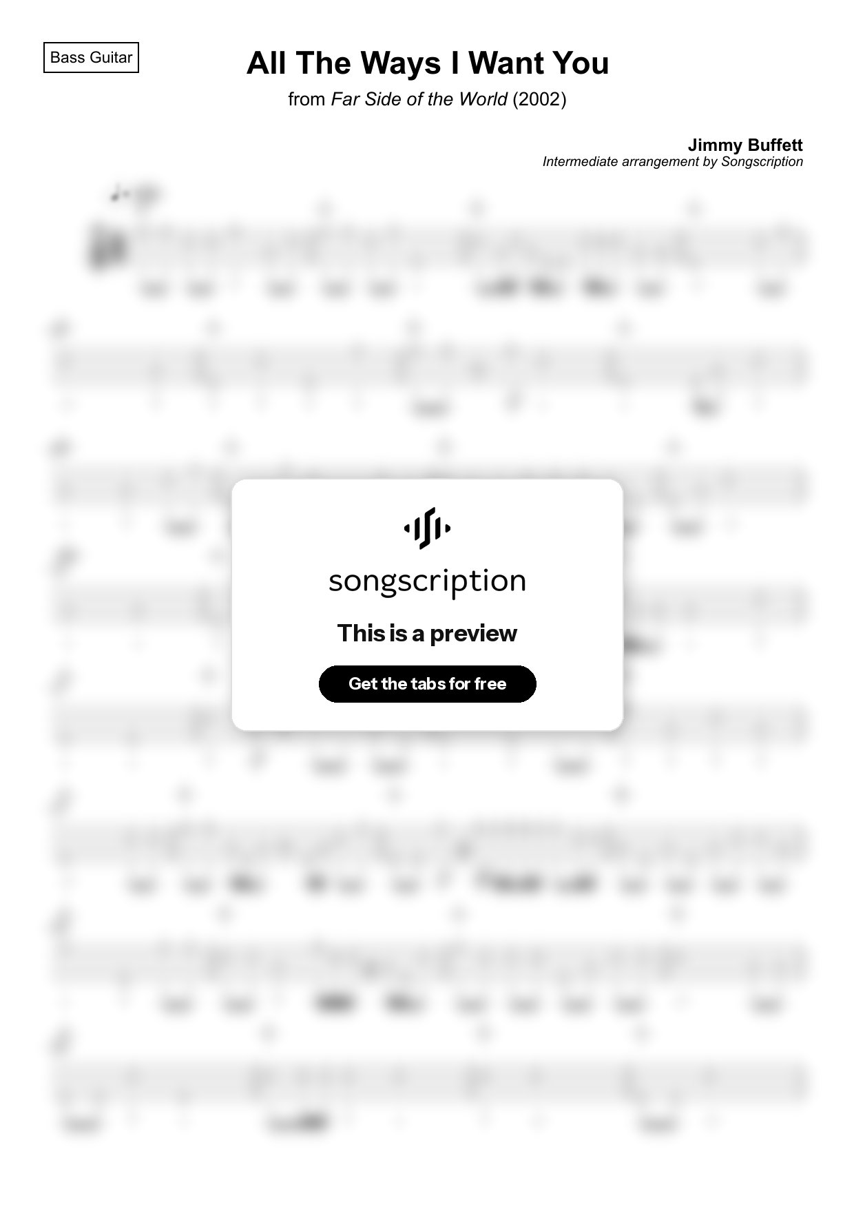 Intermediate Bass Guitar Tabs for "All The Ways I Want You" by Jimmy Buffett