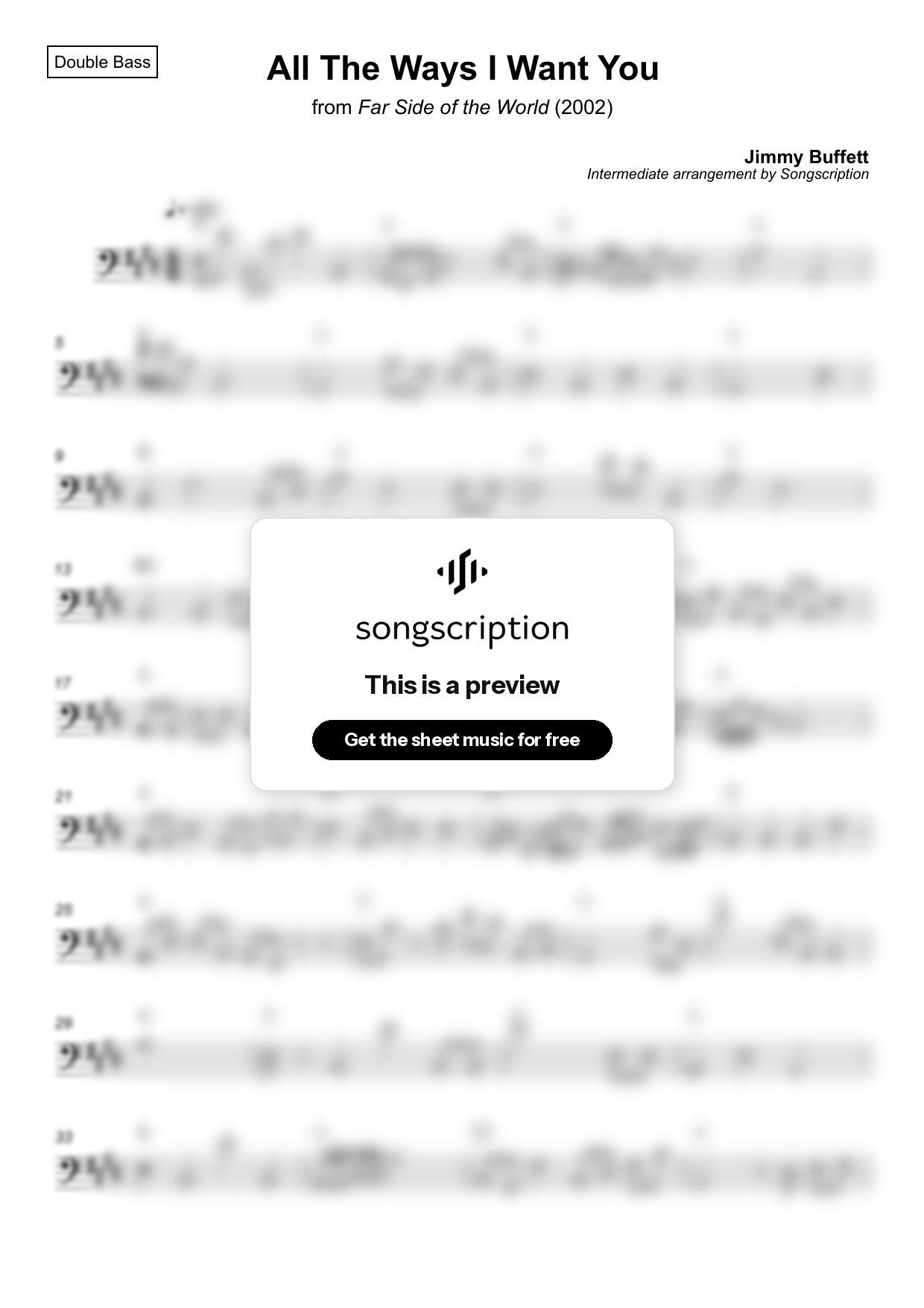 Intermediate Double Bass Sheet Music for "All The Ways I Want You" by Jimmy Buffett