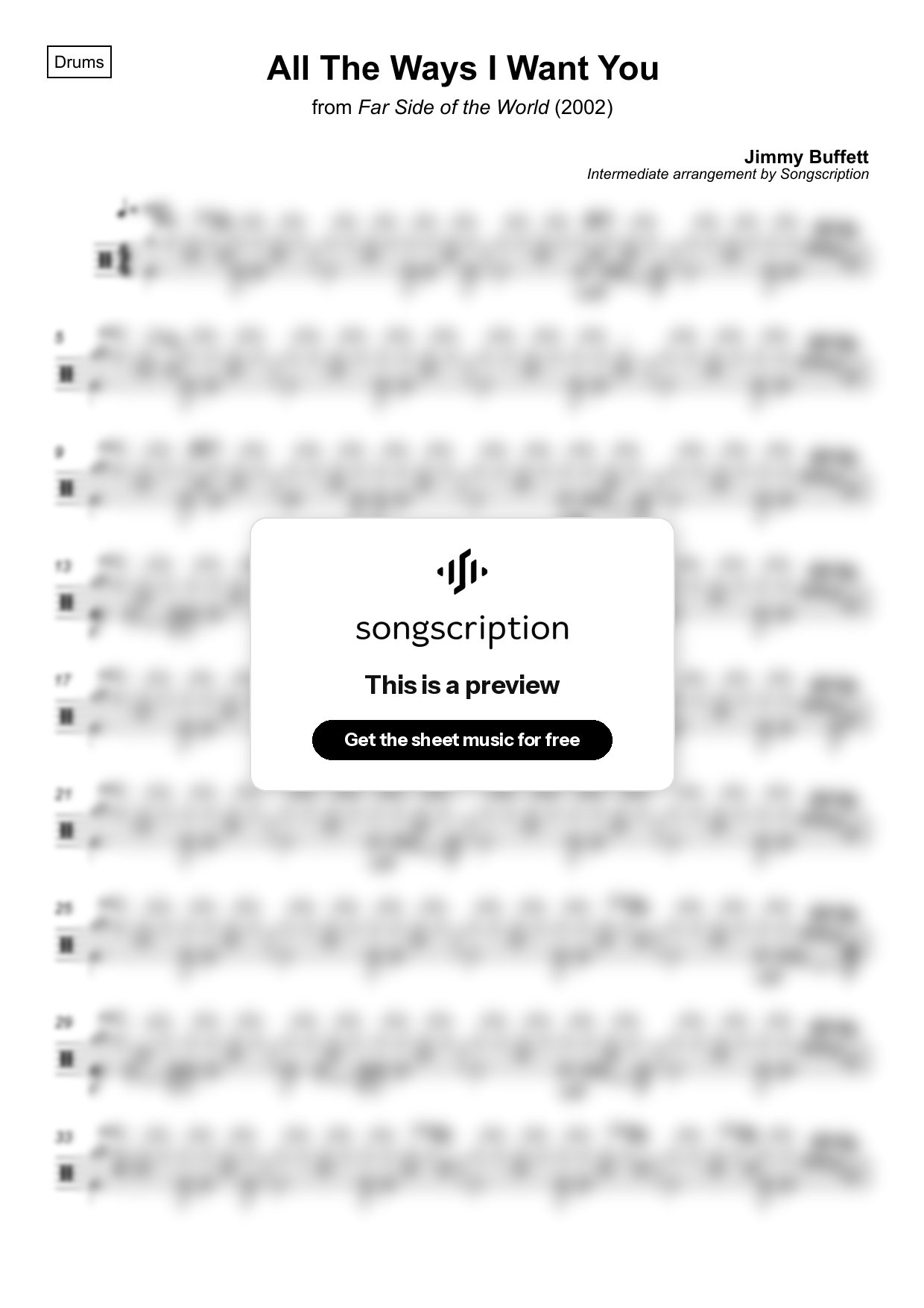 Intermediate Drums Sheet Music for "All The Ways I Want You" by Jimmy Buffett