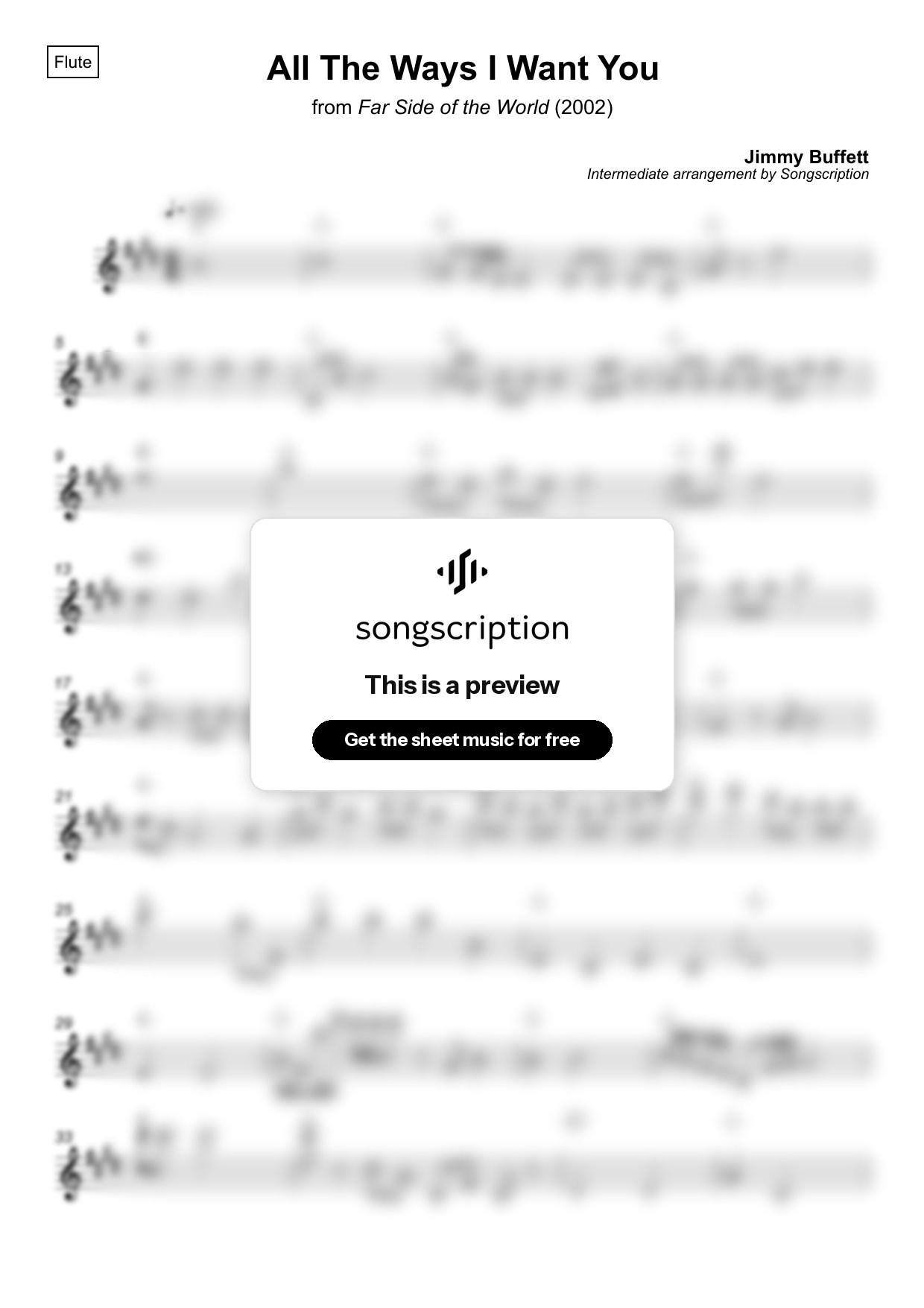 Intermediate Flute Sheet Music for "All The Ways I Want You" by Jimmy Buffett