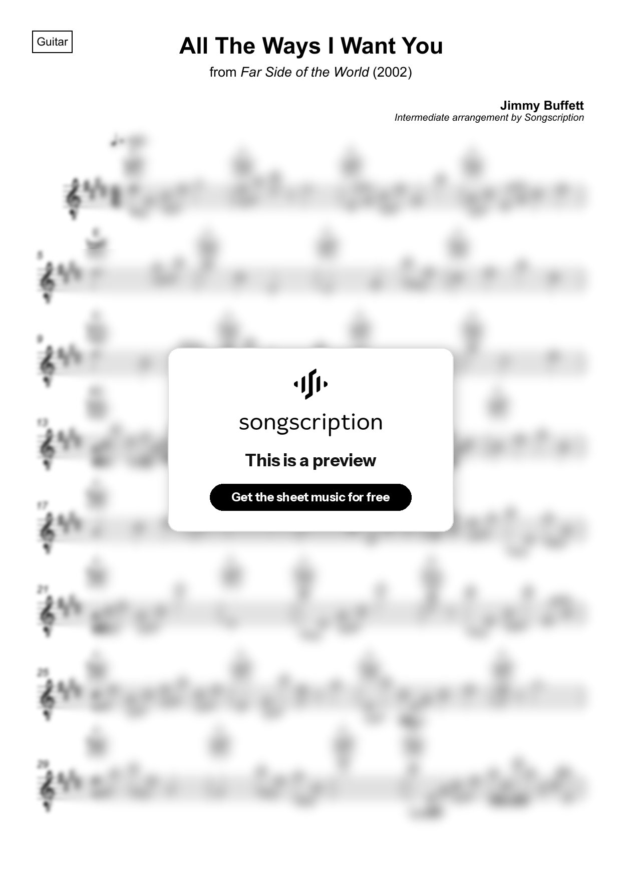 Intermediate Acoustic Guitar Sheet Music for "All The Ways I Want You" by Jimmy Buffett