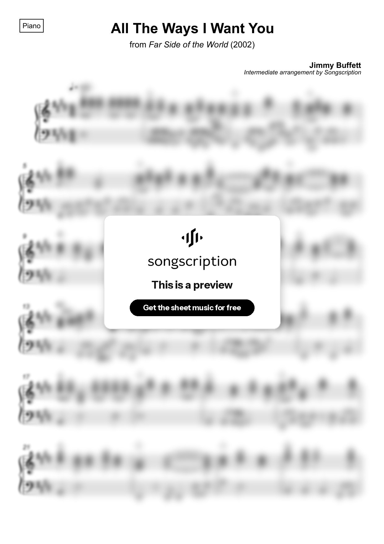 Intermediate Piano Sheet Music for "All The Ways I Want You" by Jimmy Buffett