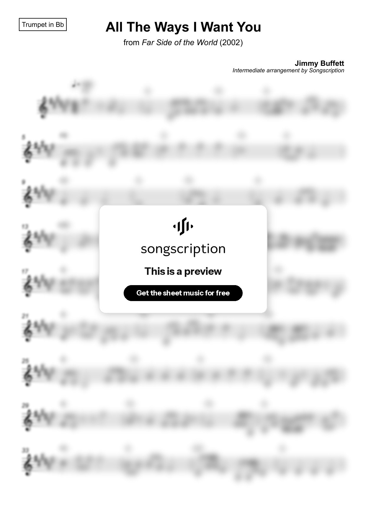 Intermediate Trumpet Sheet Music for "All The Ways I Want You" by Jimmy Buffett