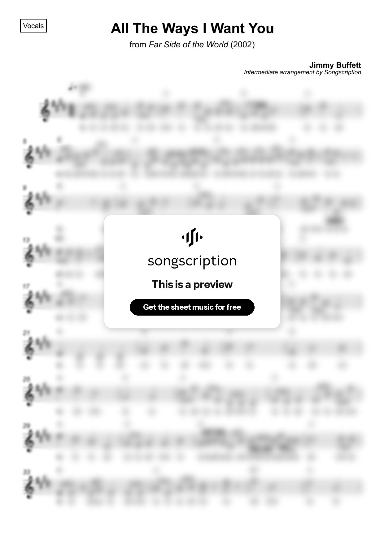 Intermediate Vocals Sheet Music for "All The Ways I Want You" by Jimmy Buffett