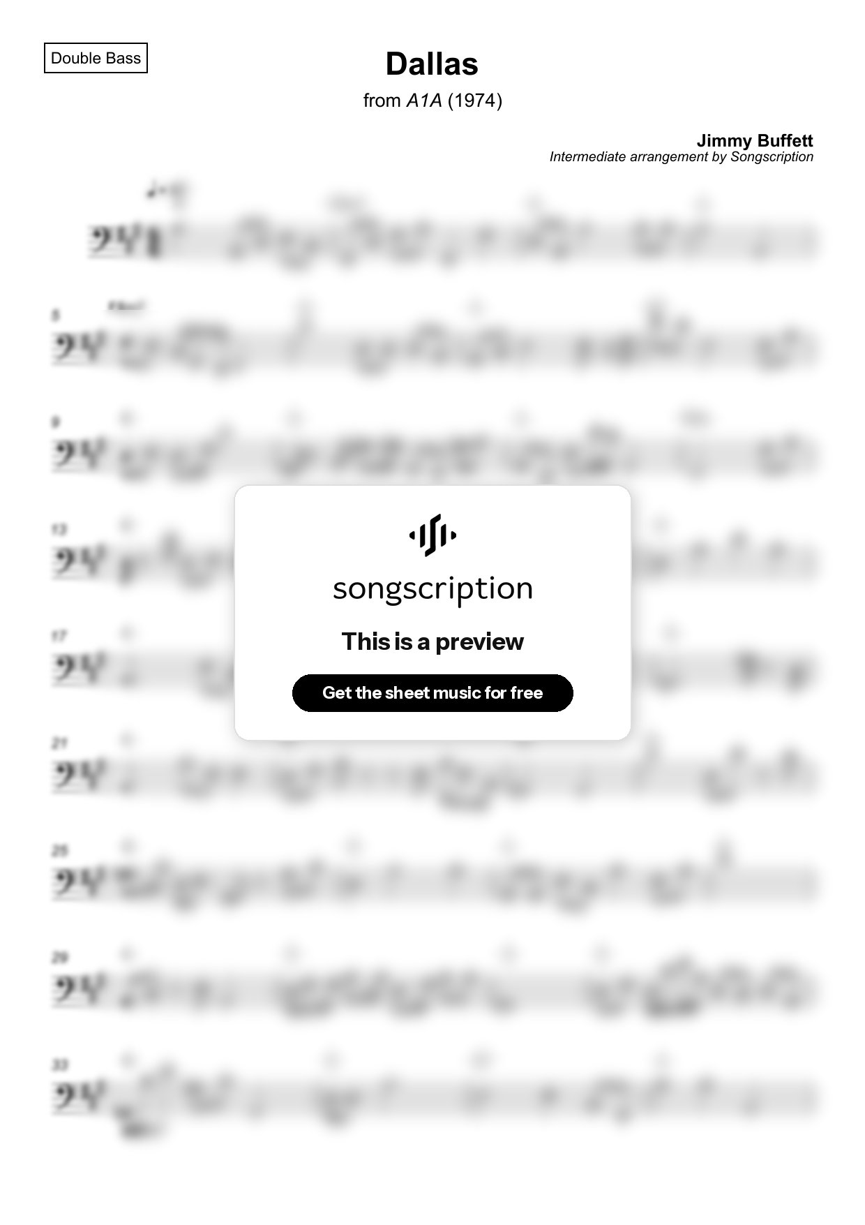 Intermediate Double Bass Sheet Music for "Dallas" by Jimmy Buffett
