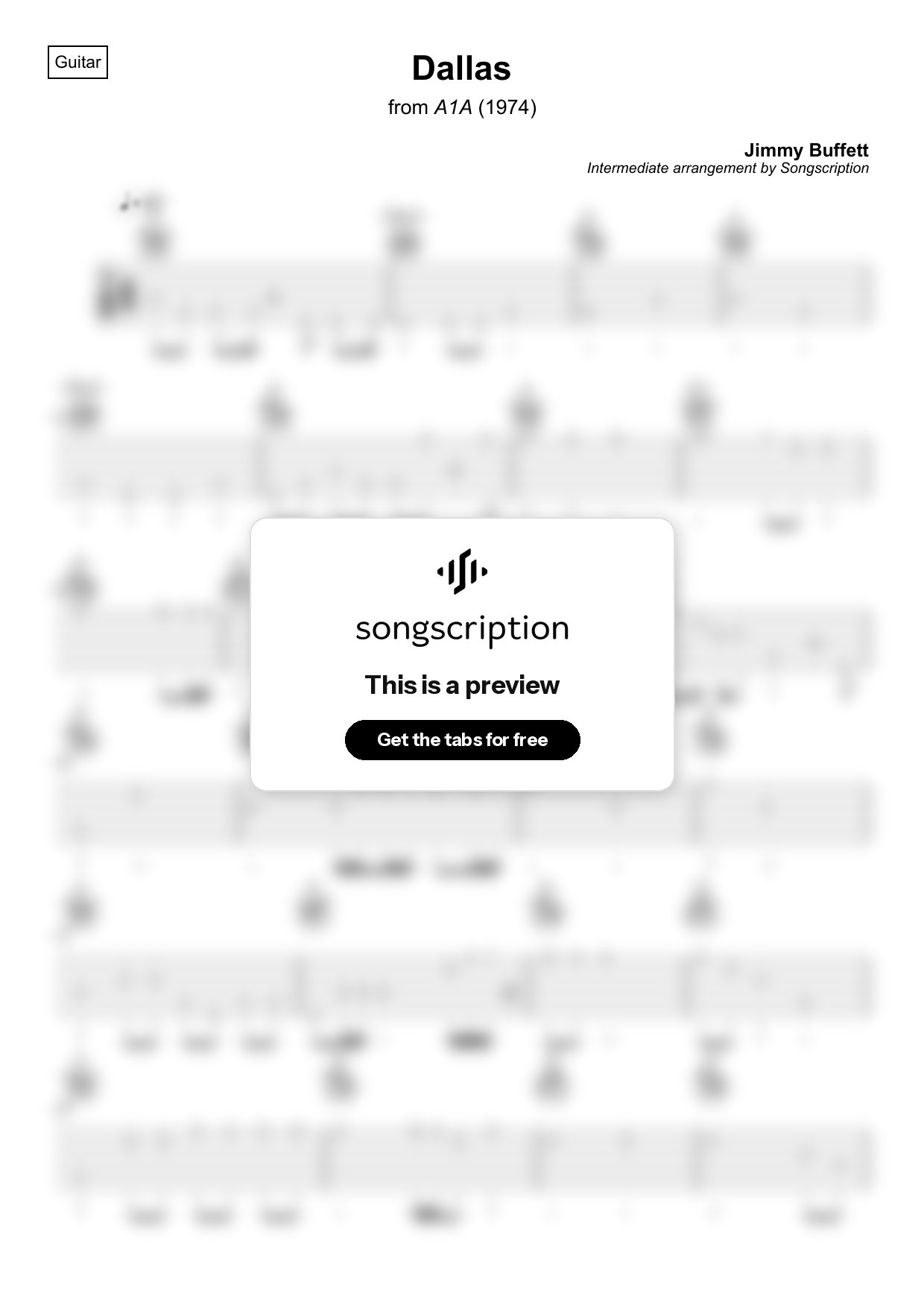 Intermediate Acoustic Guitar Tabs for "Dallas" by Jimmy Buffett