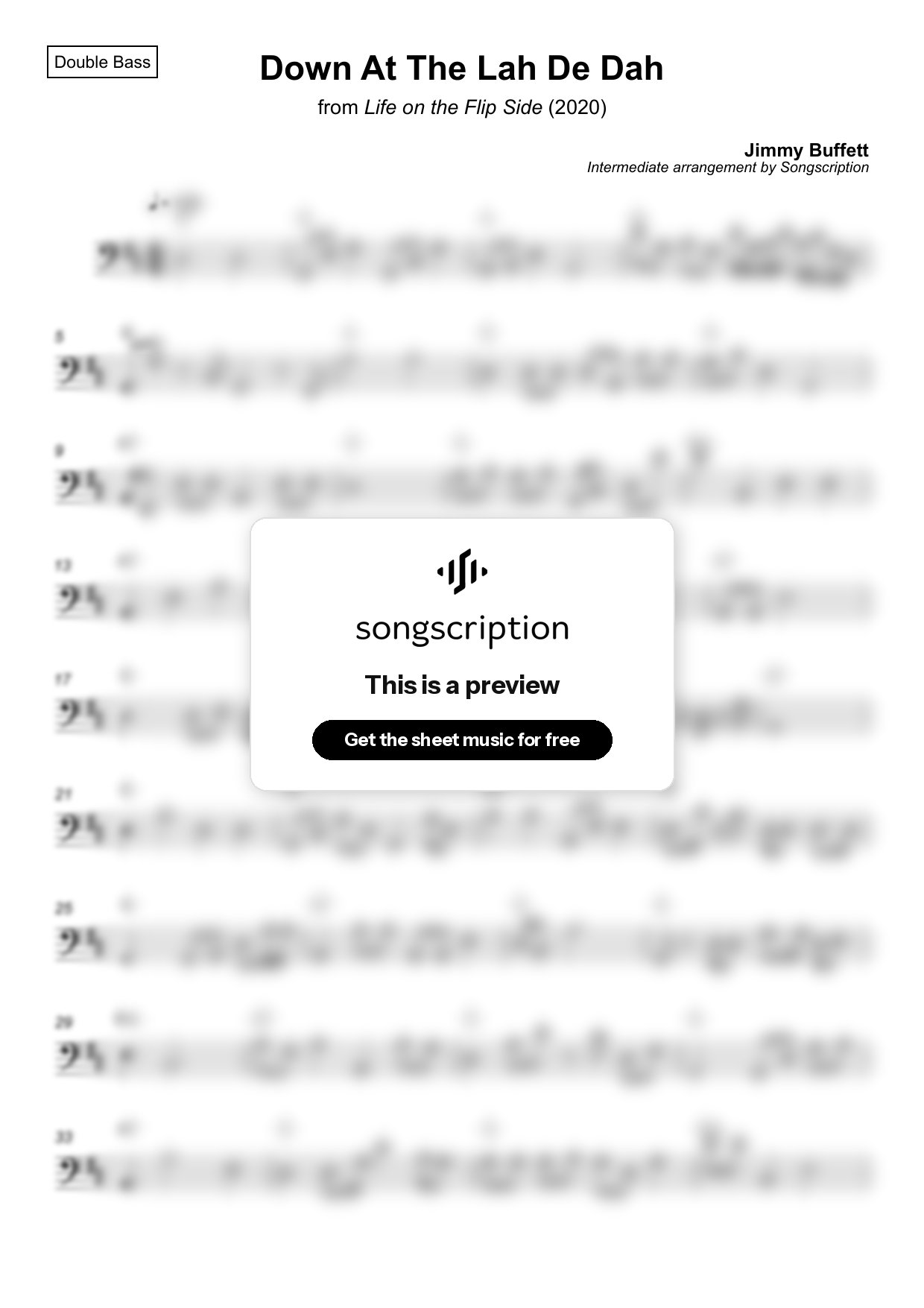 Intermediate Double Bass Sheet Music for "Down At The Lah De Dah" by Jimmy Buffett