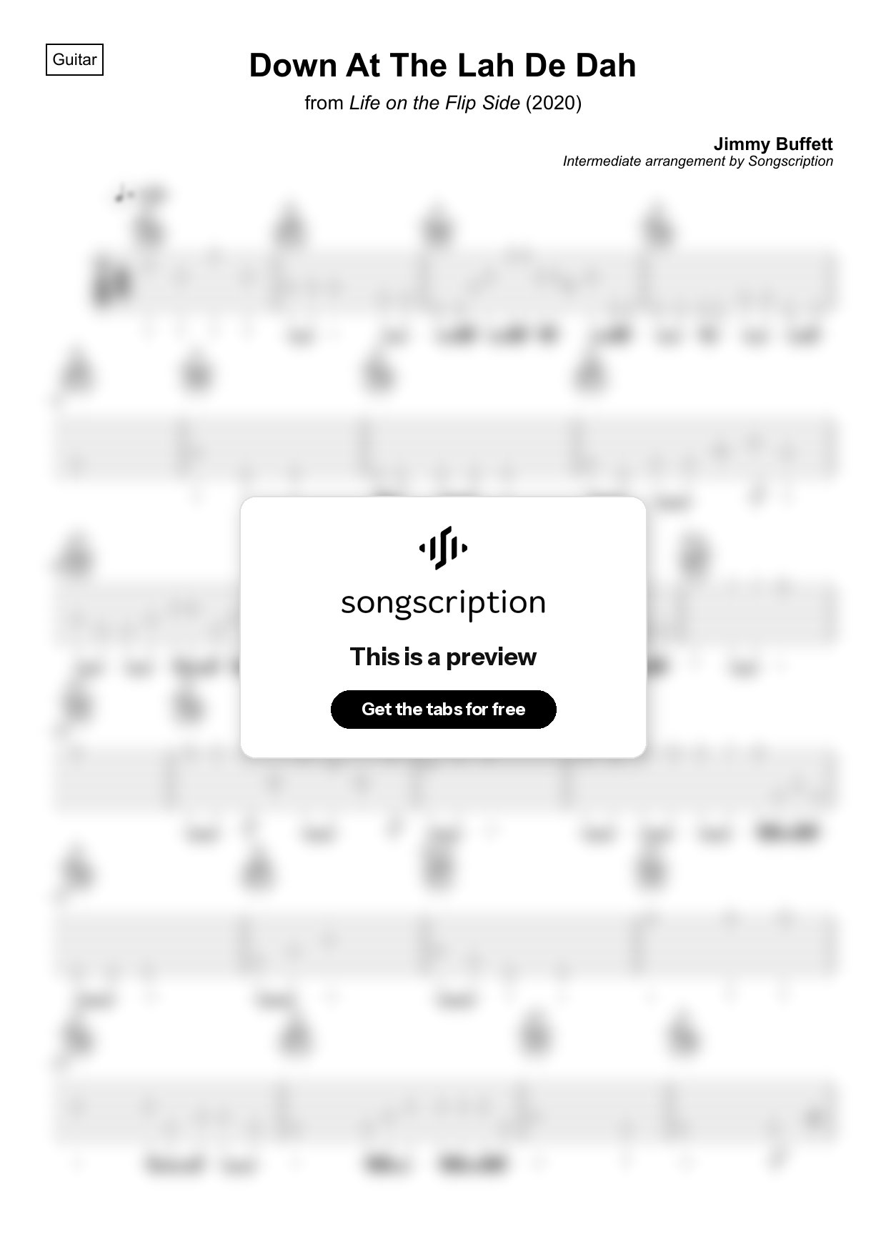 Intermediate Acoustic Guitar Tabs for "Down At The Lah De Dah" by Jimmy Buffett