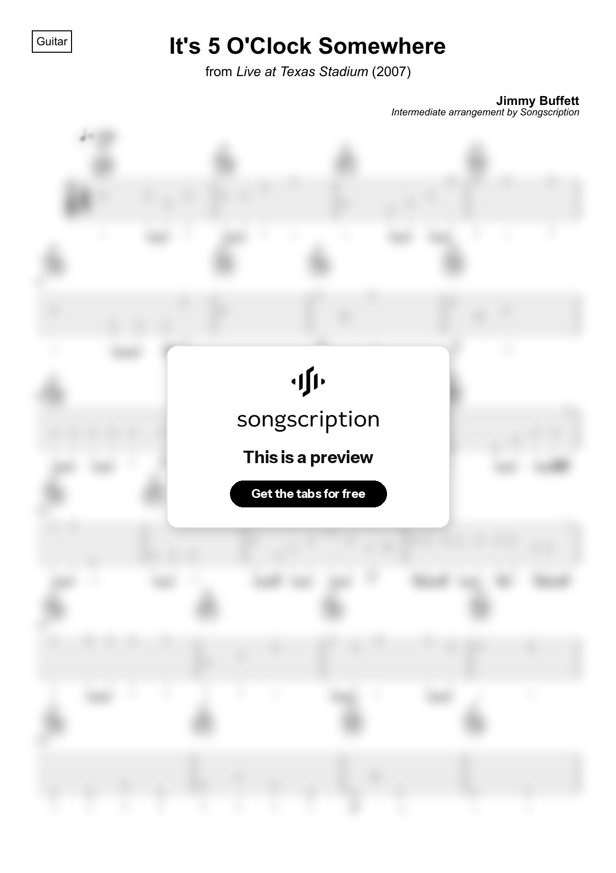 Intermediate Acoustic Guitar Tabs for "It's 5 O'Clock Somewhere" by Jimmy Buffett