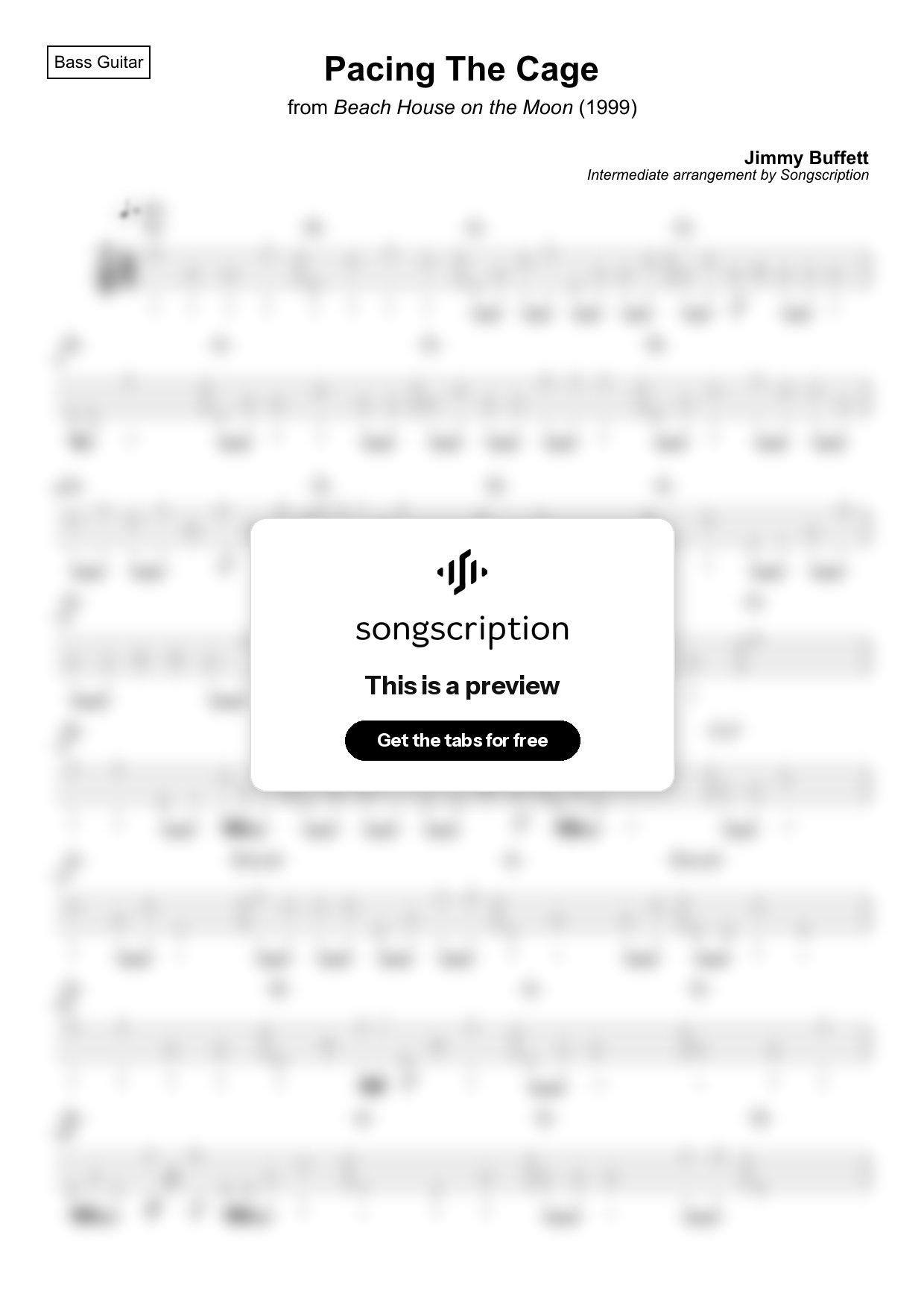 Intermediate Bass Guitar Tabs for "Pacing The Cage" by Jimmy Buffett