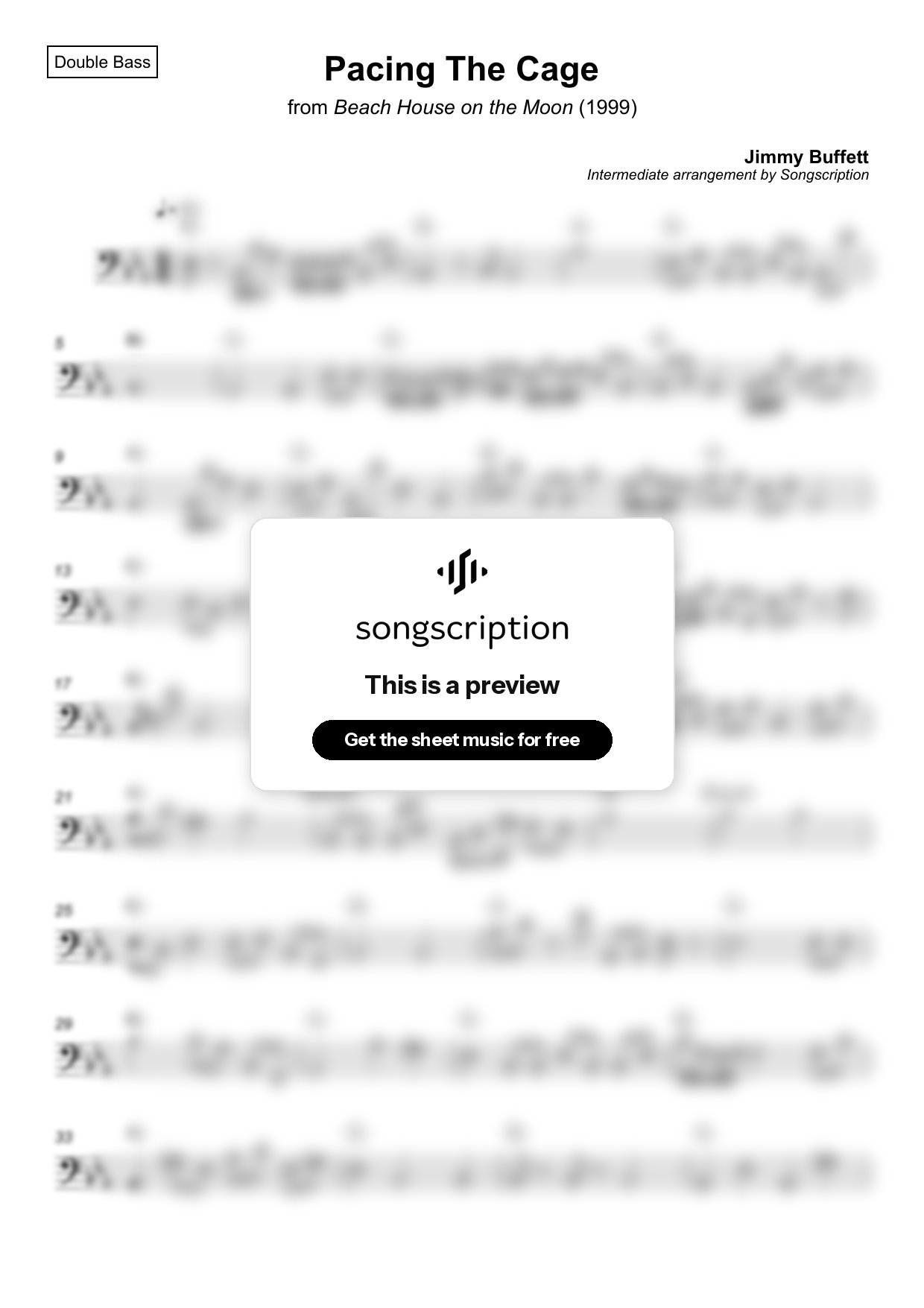 Intermediate Double Bass Sheet Music for "Pacing The Cage" by Jimmy Buffett