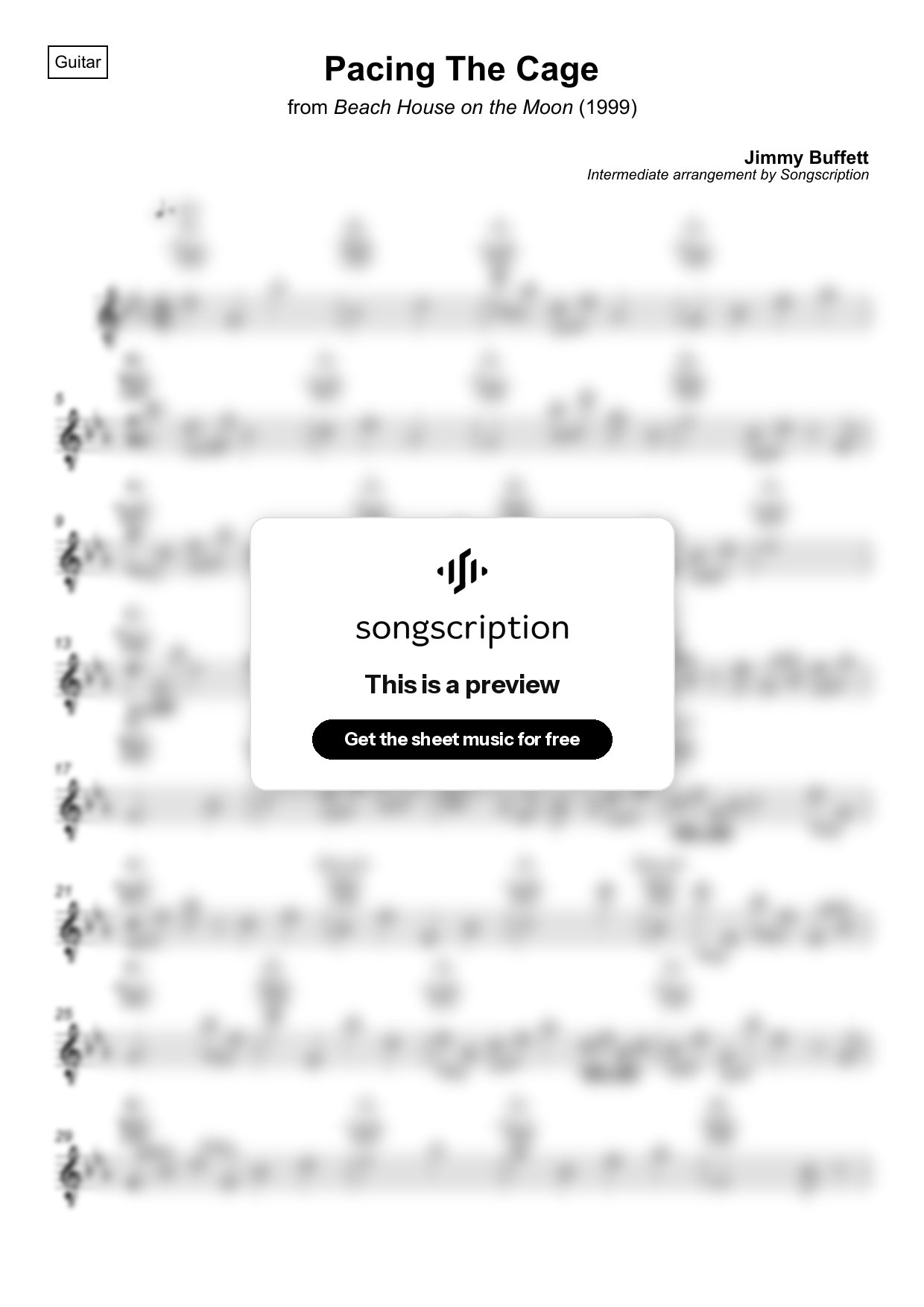 Intermediate Acoustic Guitar Sheet Music for "Pacing The Cage" by Jimmy Buffett