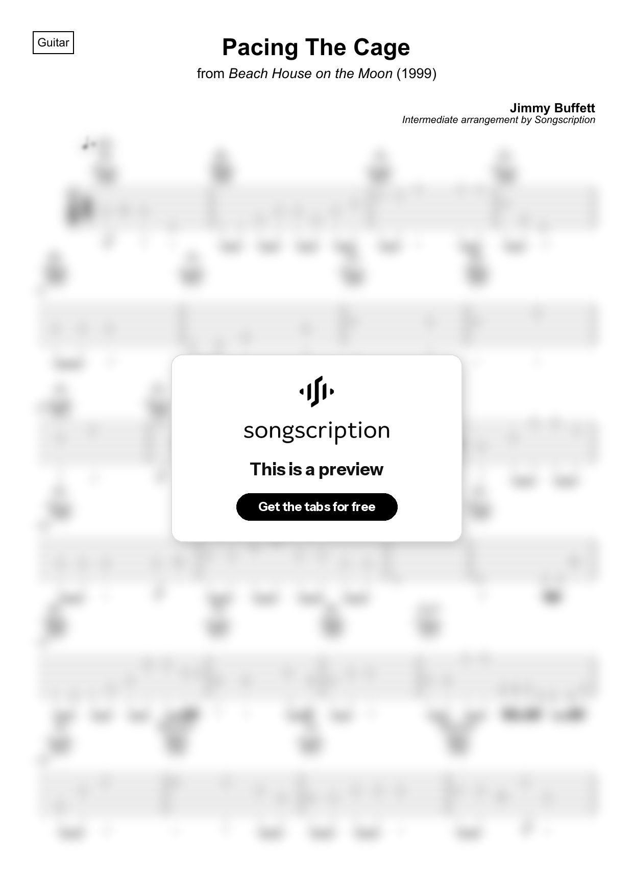 Intermediate Acoustic Guitar Tabs for "Pacing The Cage" by Jimmy Buffett