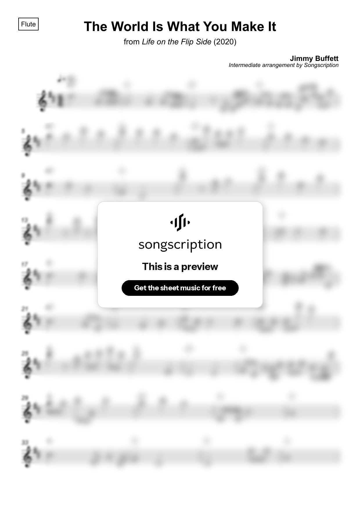 Intermediate Flute Sheet Music for "The World Is What You Make It" by Jimmy Buffett