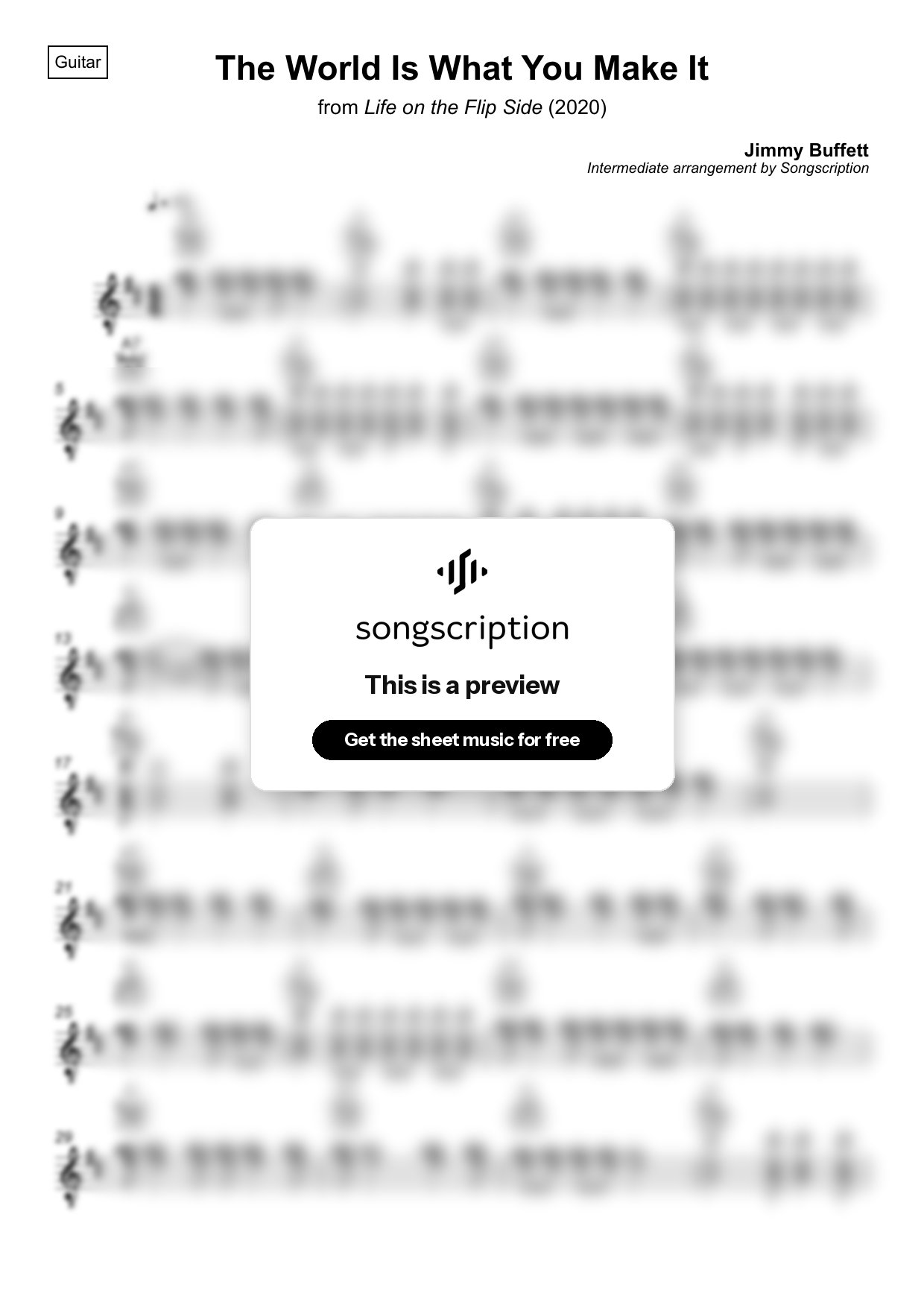 Intermediate Acoustic Guitar Sheet Music for "The World Is What You Make It" by Jimmy Buffett