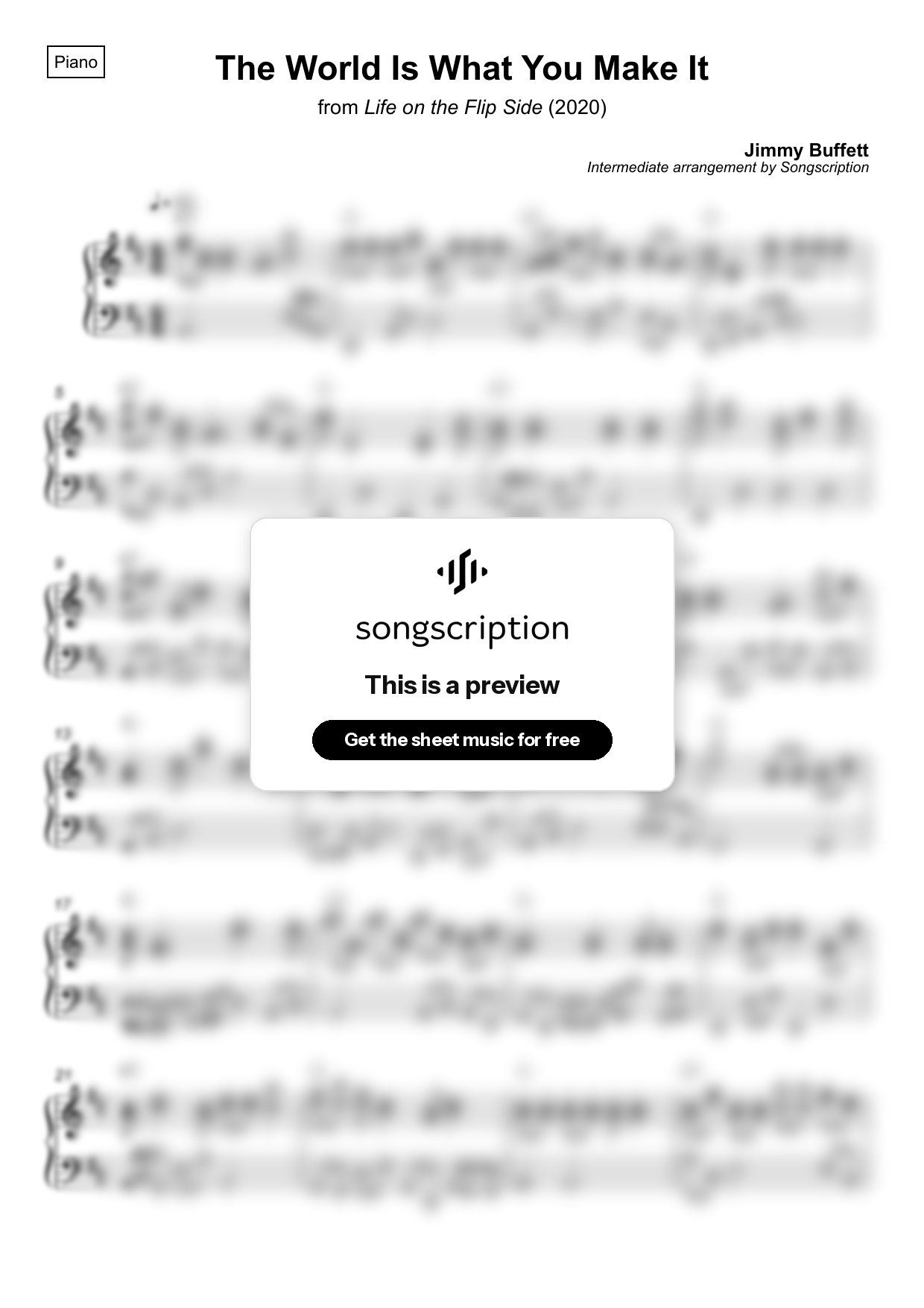Intermediate Piano Sheet Music for "The World Is What You Make It" by Jimmy Buffett