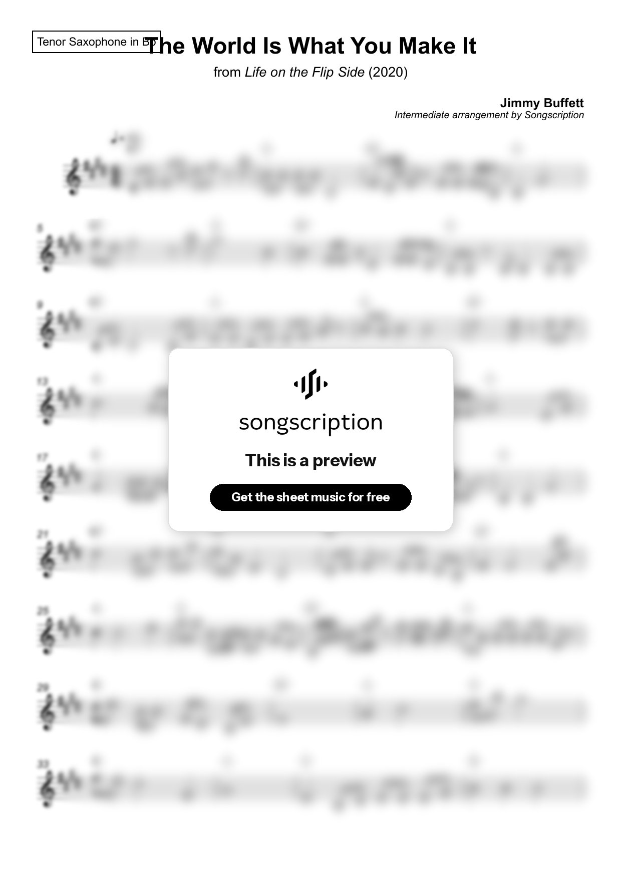 Intermediate Tenor Sax Sheet Music for "The World Is What You Make It" by Jimmy Buffett