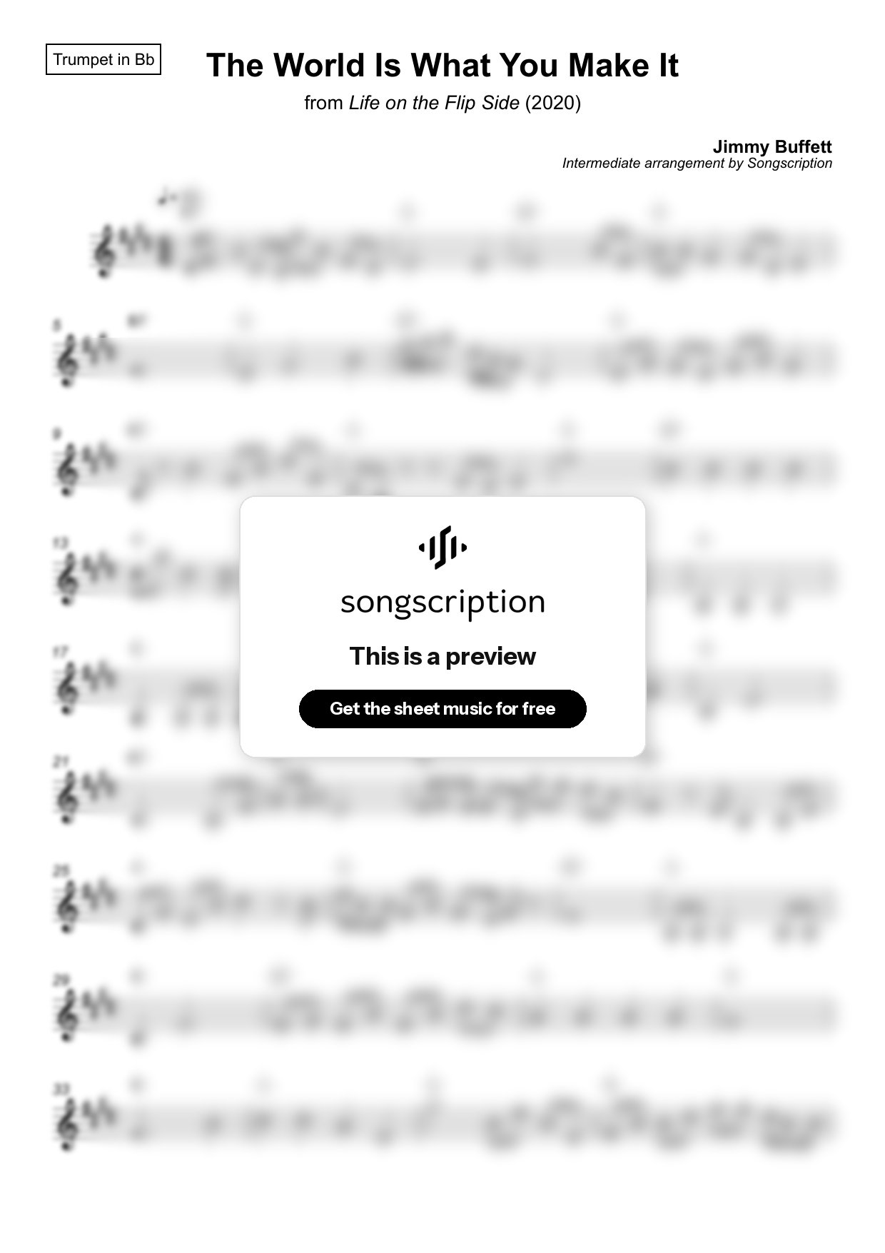 Intermediate Trumpet Sheet Music for "The World Is What You Make It" by Jimmy Buffett