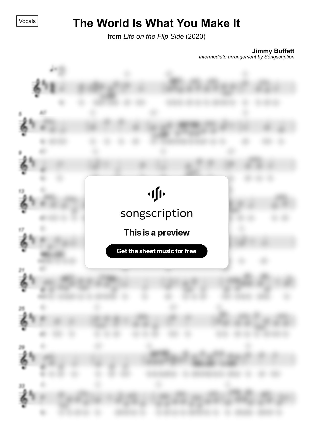 Intermediate Vocals Sheet Music for "The World Is What You Make It" by Jimmy Buffett