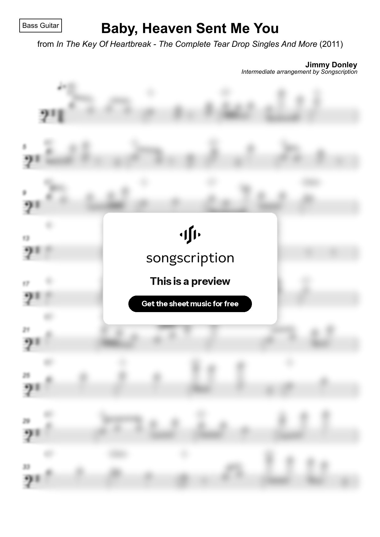Intermediate Bass Guitar Sheet Music for "Baby, Heaven Sent Me You" by Jimmy Donley