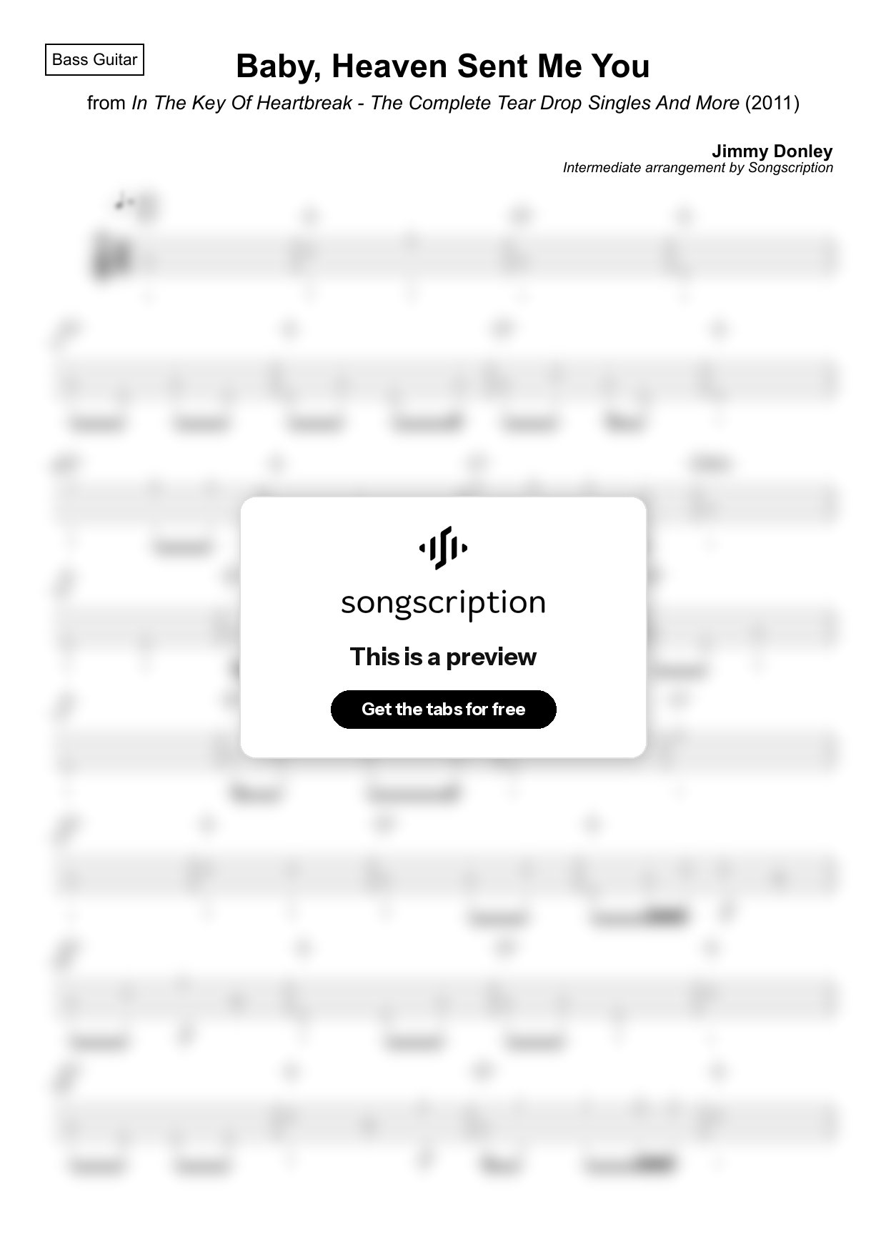 Intermediate Bass Guitar Tabs for "Baby, Heaven Sent Me You" by Jimmy Donley