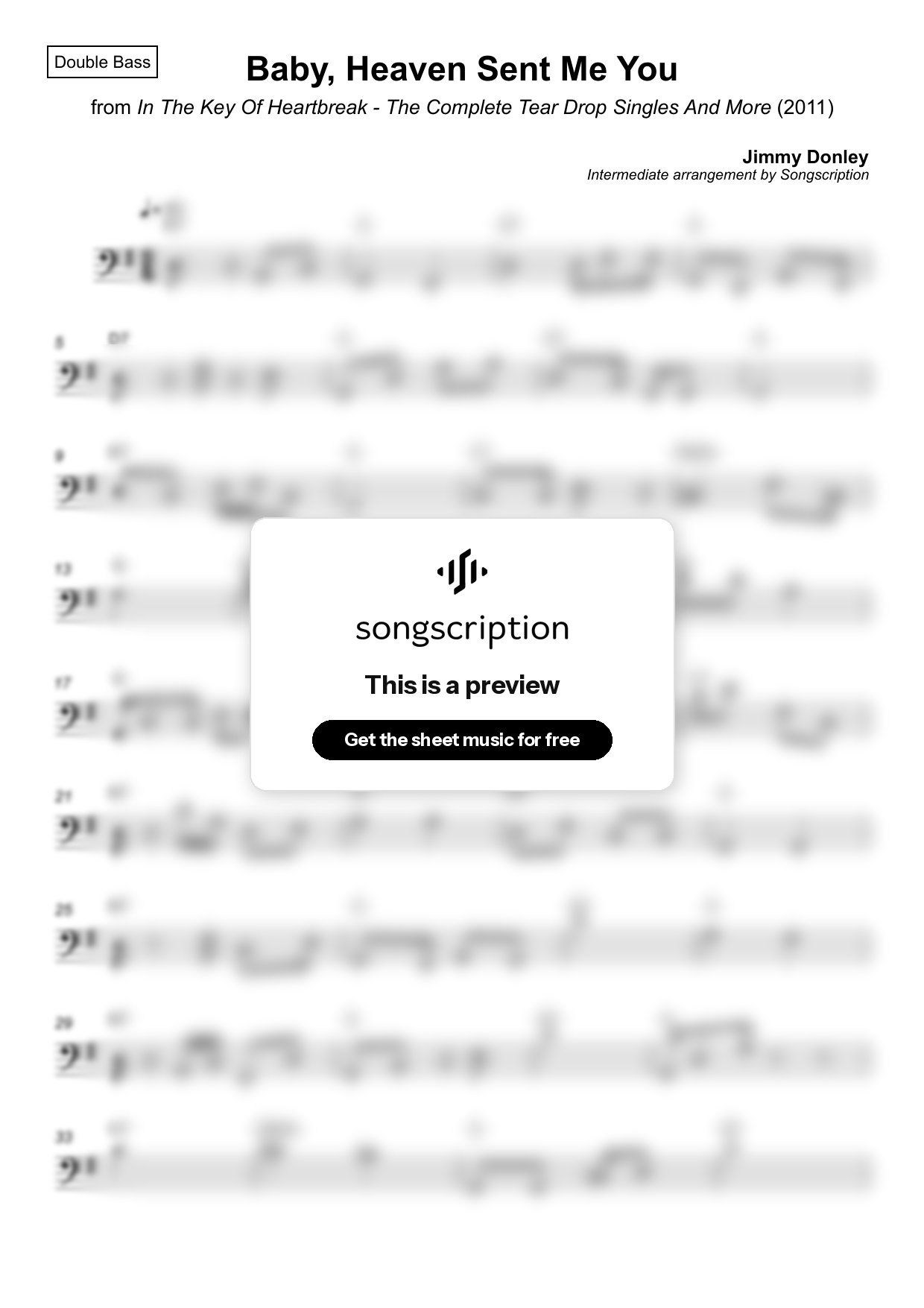 Intermediate Double Bass Sheet Music for "Baby, Heaven Sent Me You" by Jimmy Donley