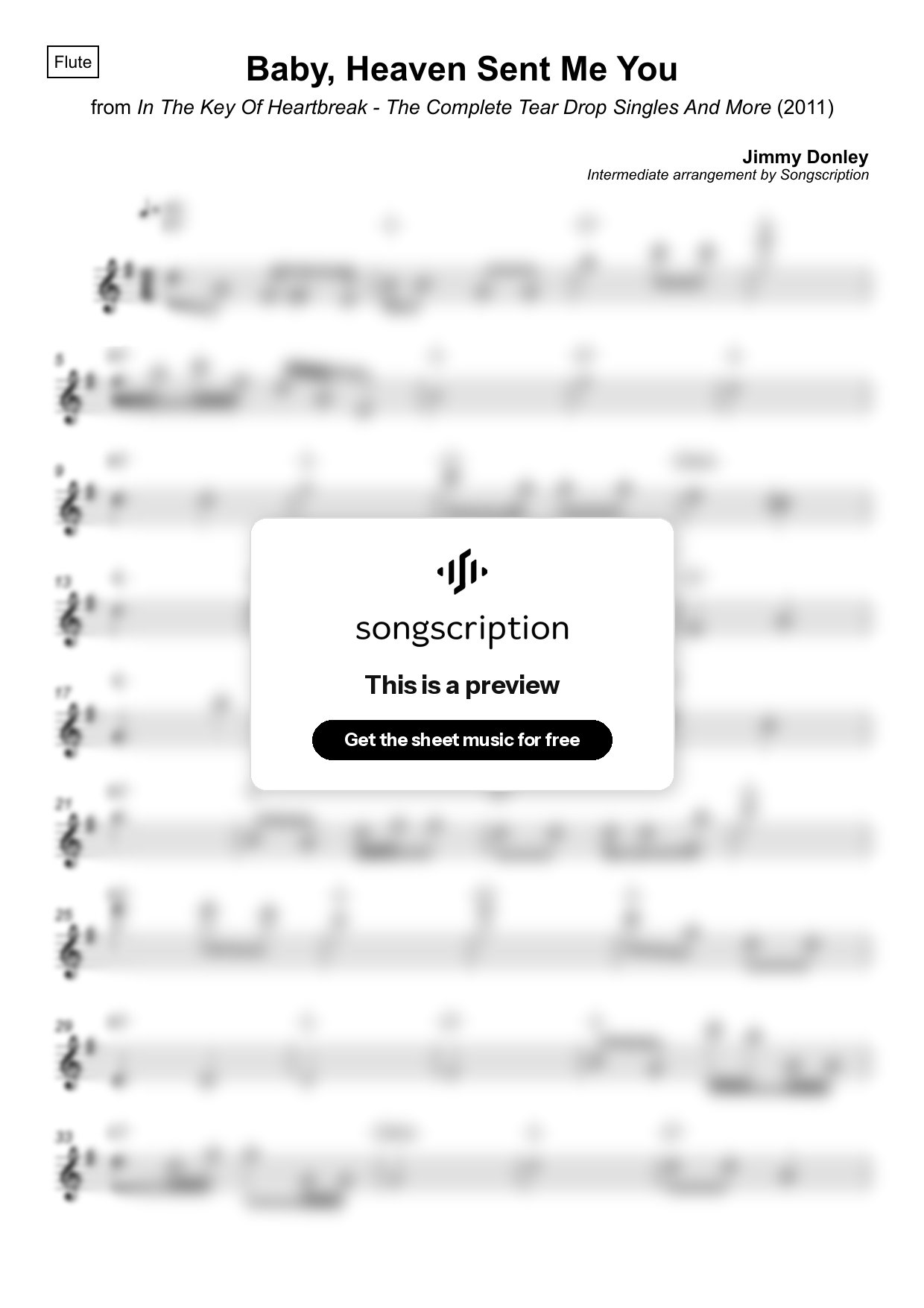Intermediate Flute Sheet Music for "Baby, Heaven Sent Me You" by Jimmy Donley