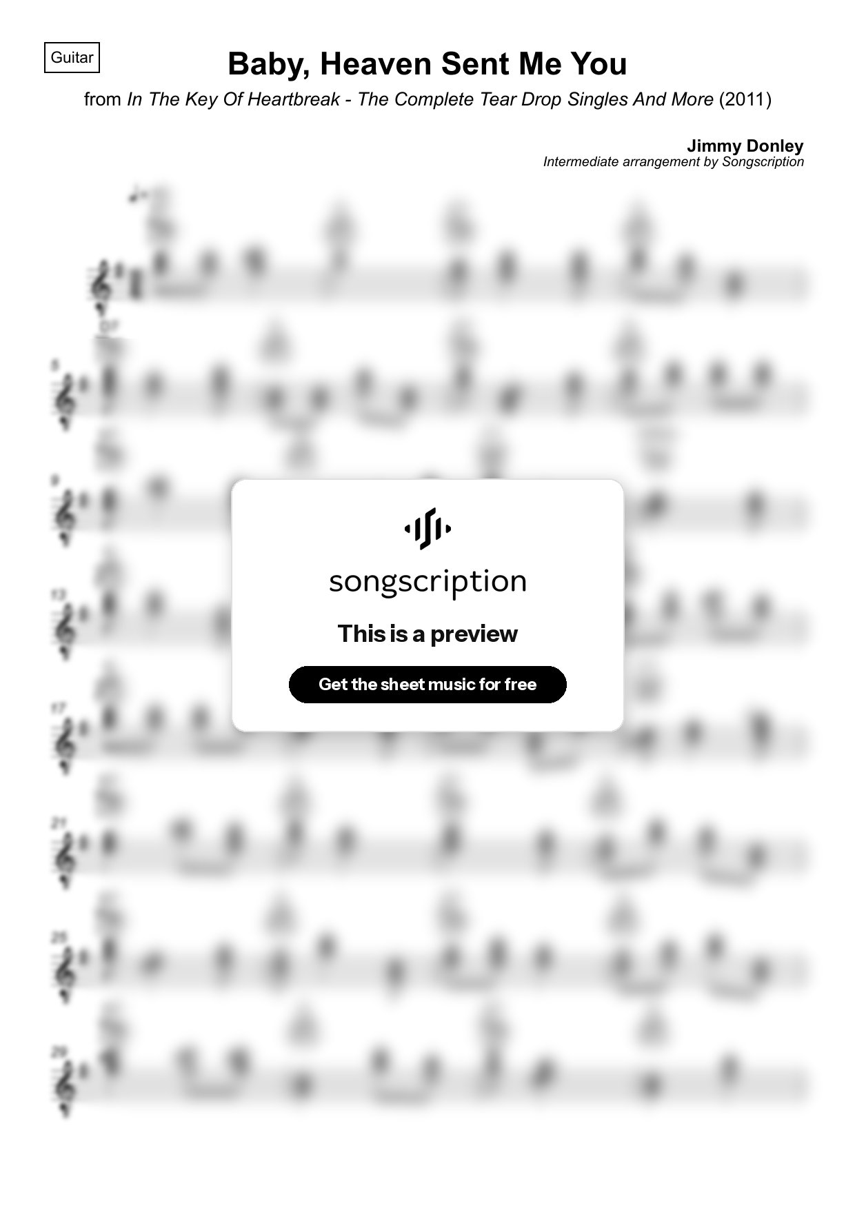 Intermediate Acoustic Guitar Sheet Music for "Baby, Heaven Sent Me You" by Jimmy Donley