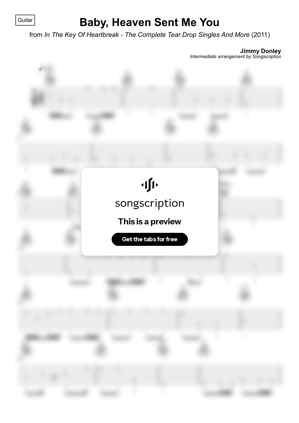 Intermediate Acoustic Guitar Tabs for "Baby, Heaven Sent Me You" by Jimmy Donley