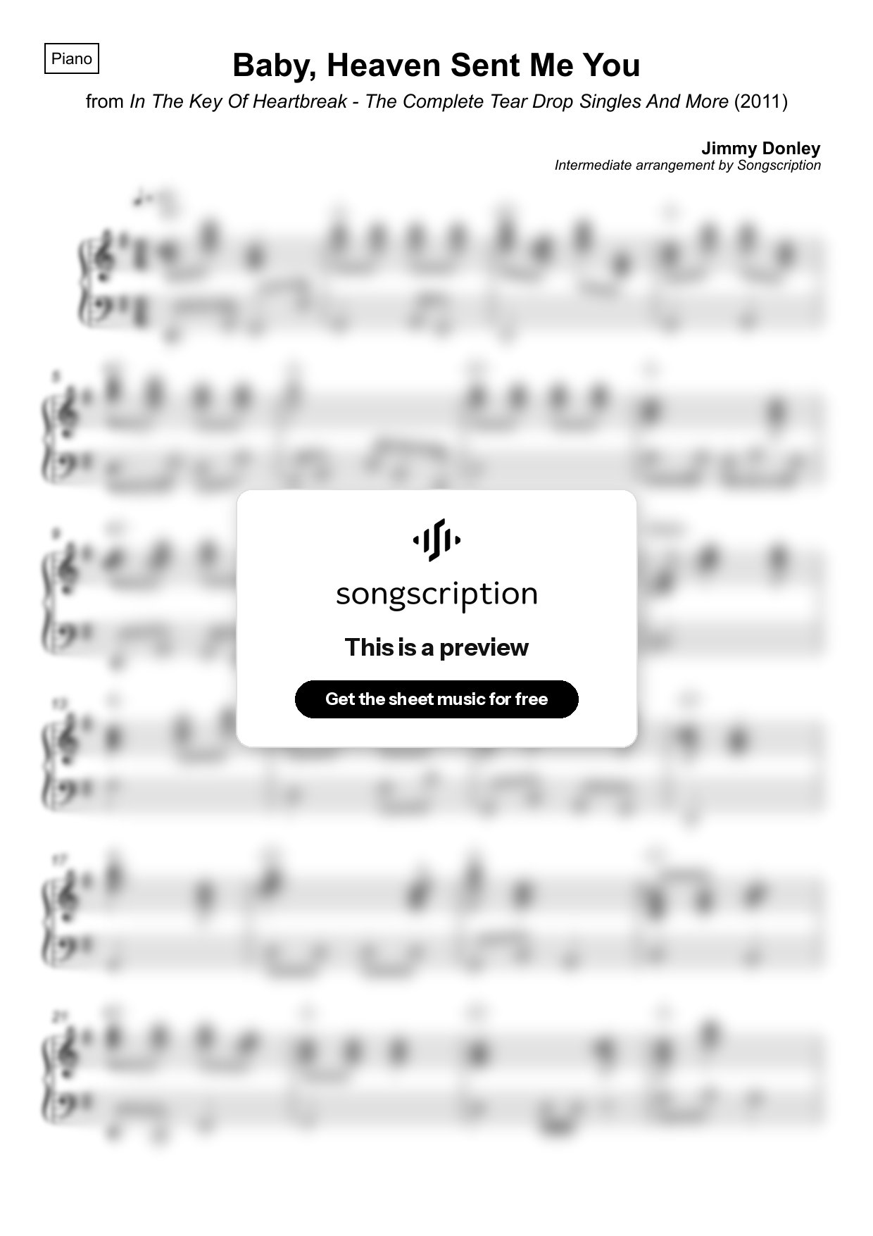 Intermediate Piano Sheet Music for "Baby, Heaven Sent Me You" by Jimmy Donley