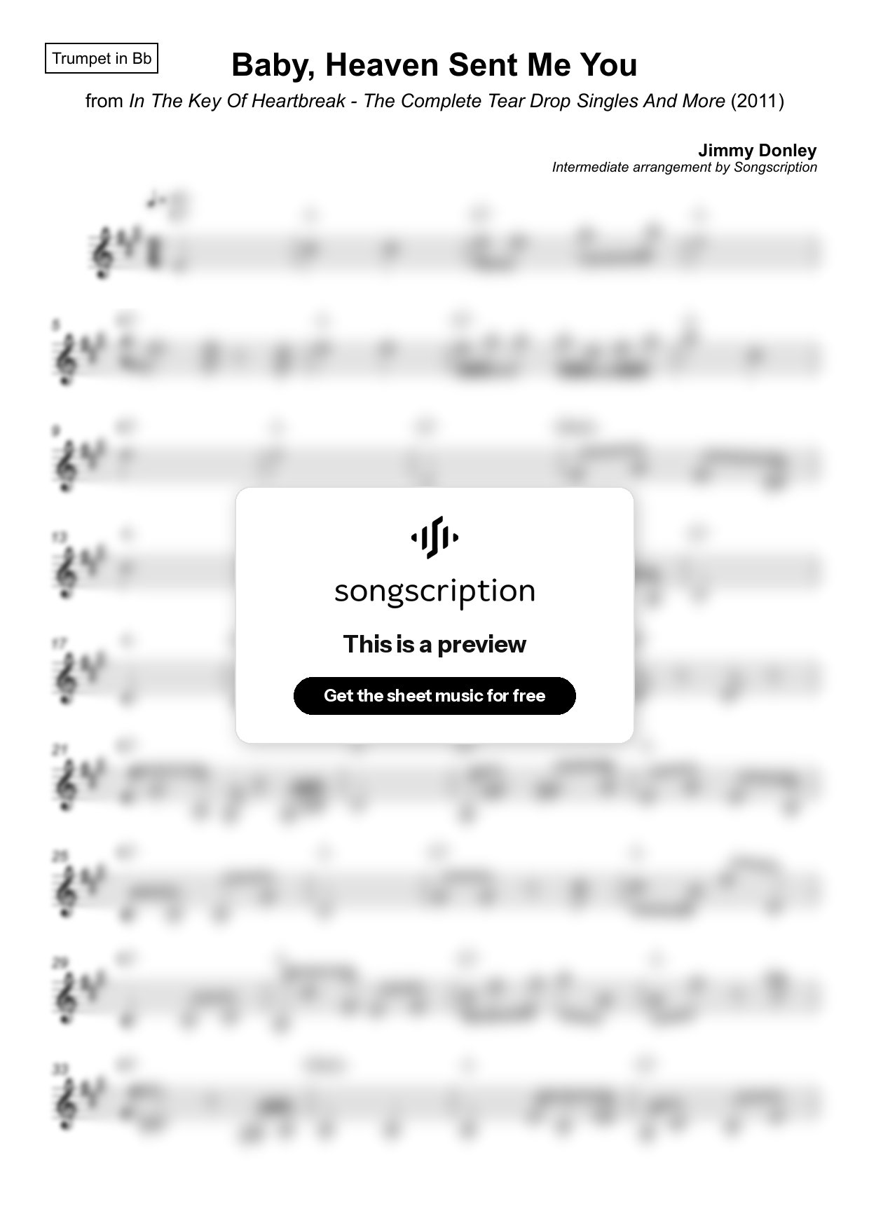 Intermediate Trumpet Sheet Music for "Baby, Heaven Sent Me You" by Jimmy Donley