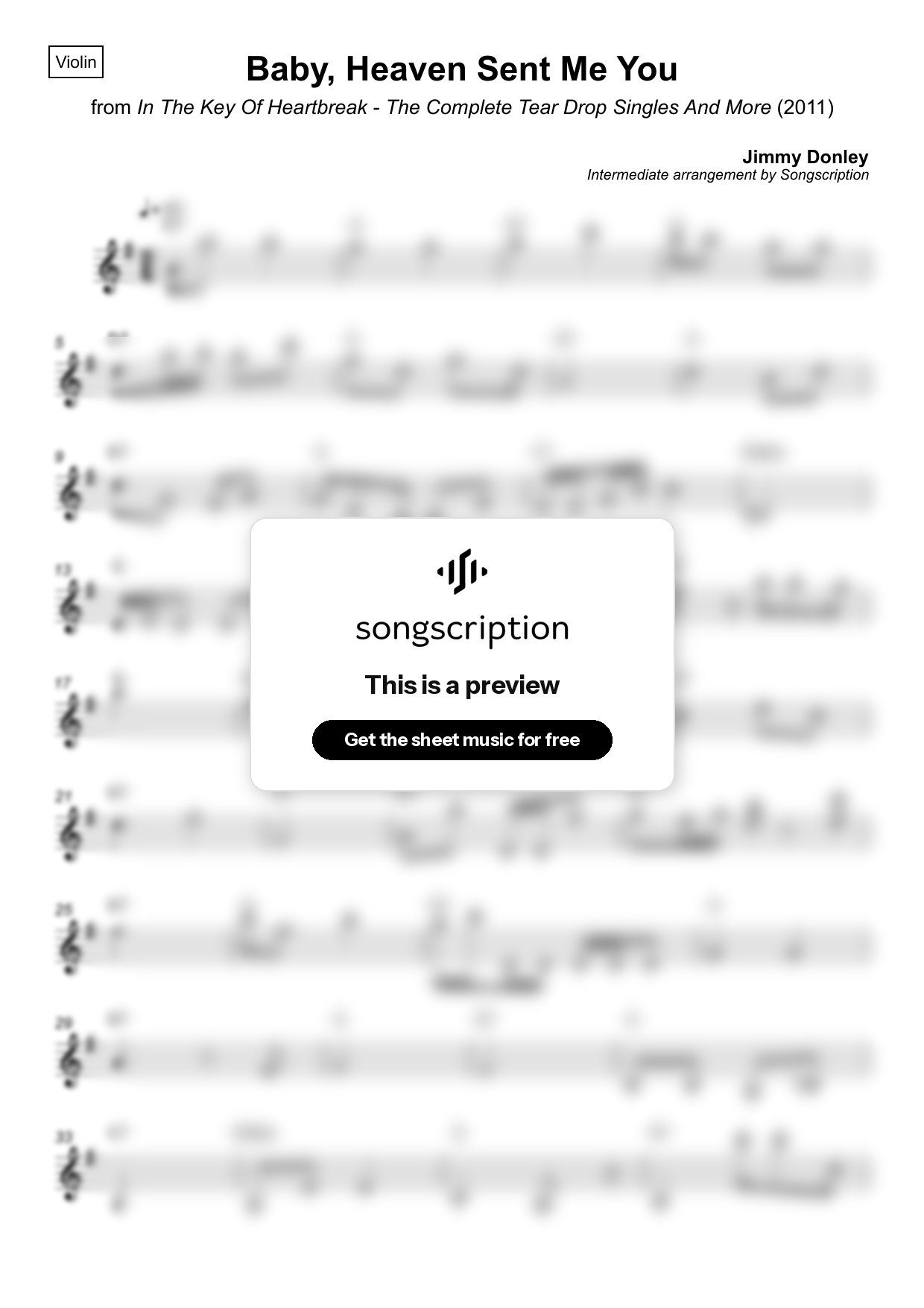 Intermediate Violin Sheet Music for "Baby, Heaven Sent Me You" by Jimmy Donley