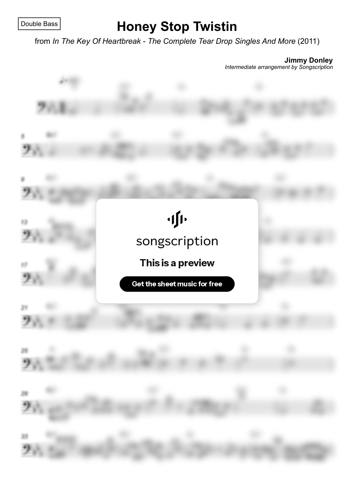 Intermediate Double Bass Sheet Music for "Honey Stop Twistin" by Jimmy Donley