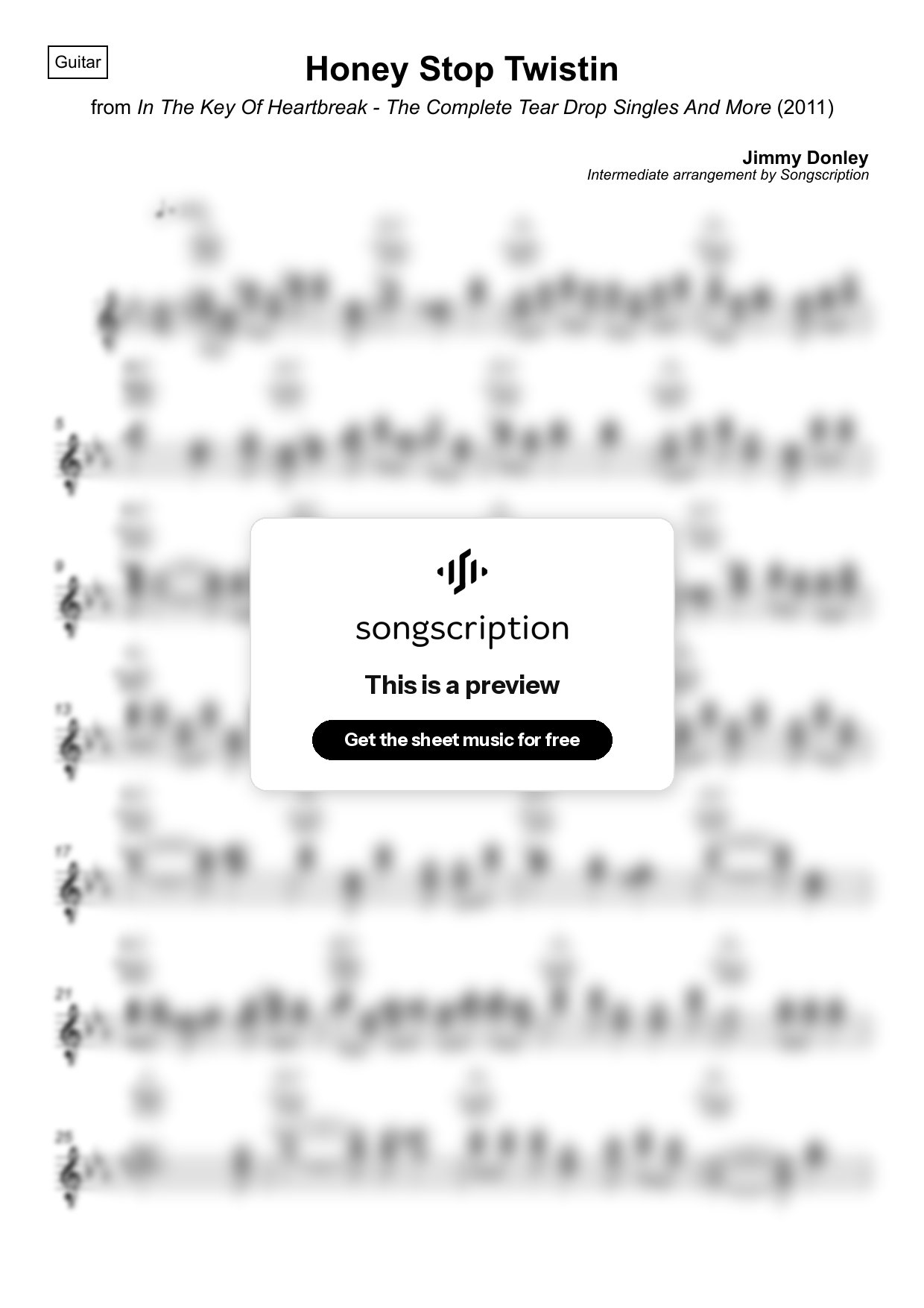 Intermediate Acoustic Guitar Sheet Music for "Honey Stop Twistin" by Jimmy Donley