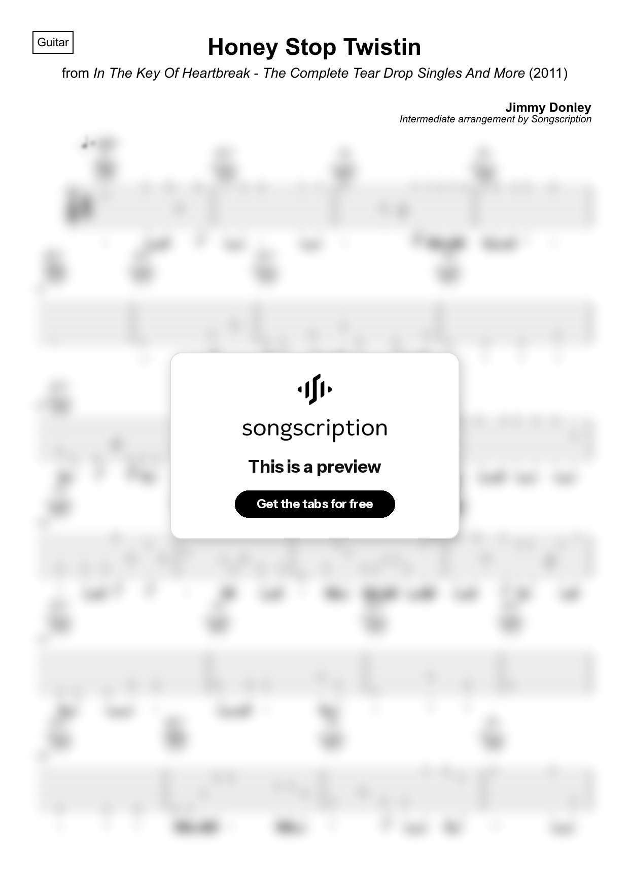 Intermediate Acoustic Guitar Tabs for "Honey Stop Twistin" by Jimmy Donley