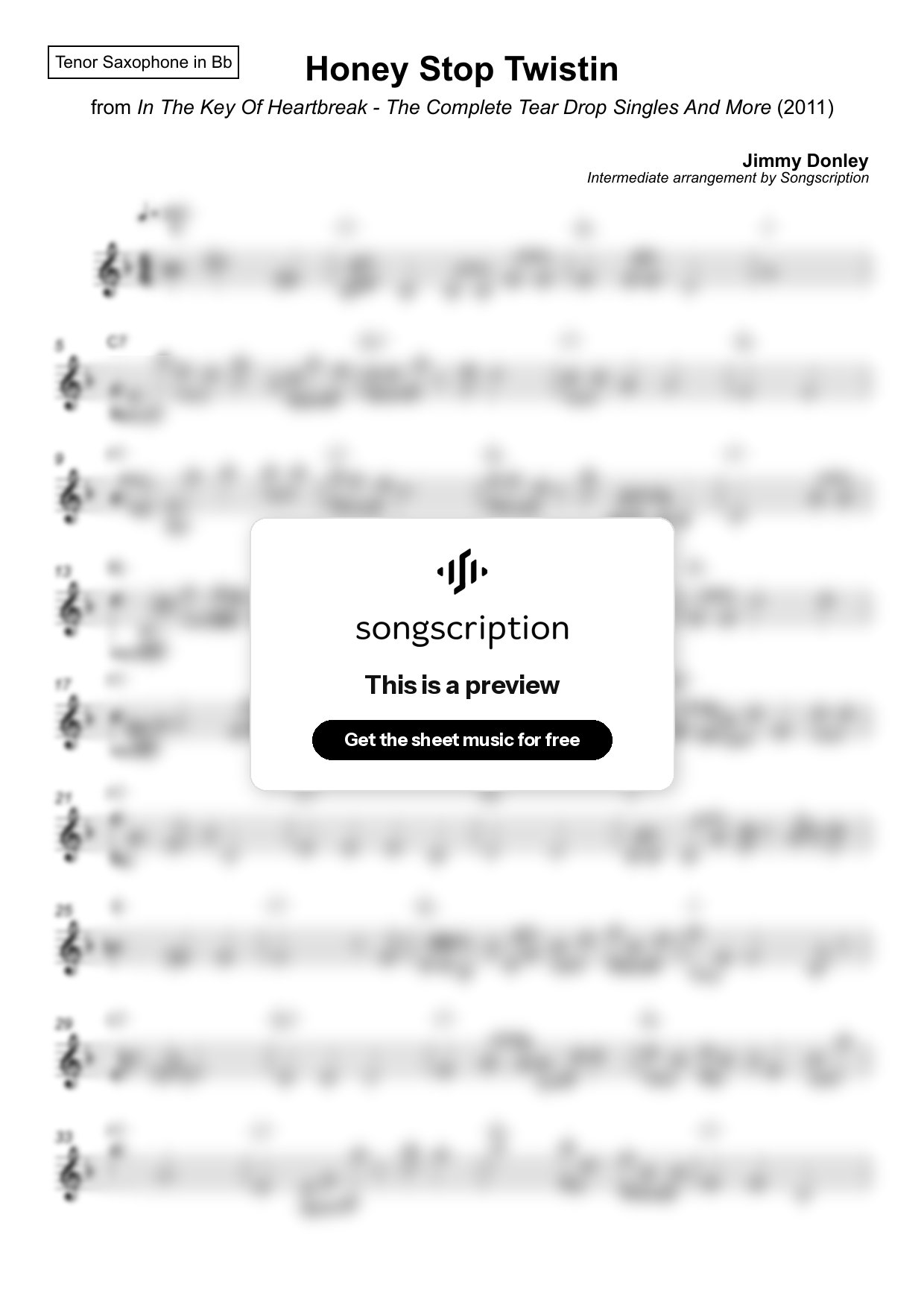 Intermediate Tenor Sax Sheet Music for "Honey Stop Twistin" by Jimmy Donley