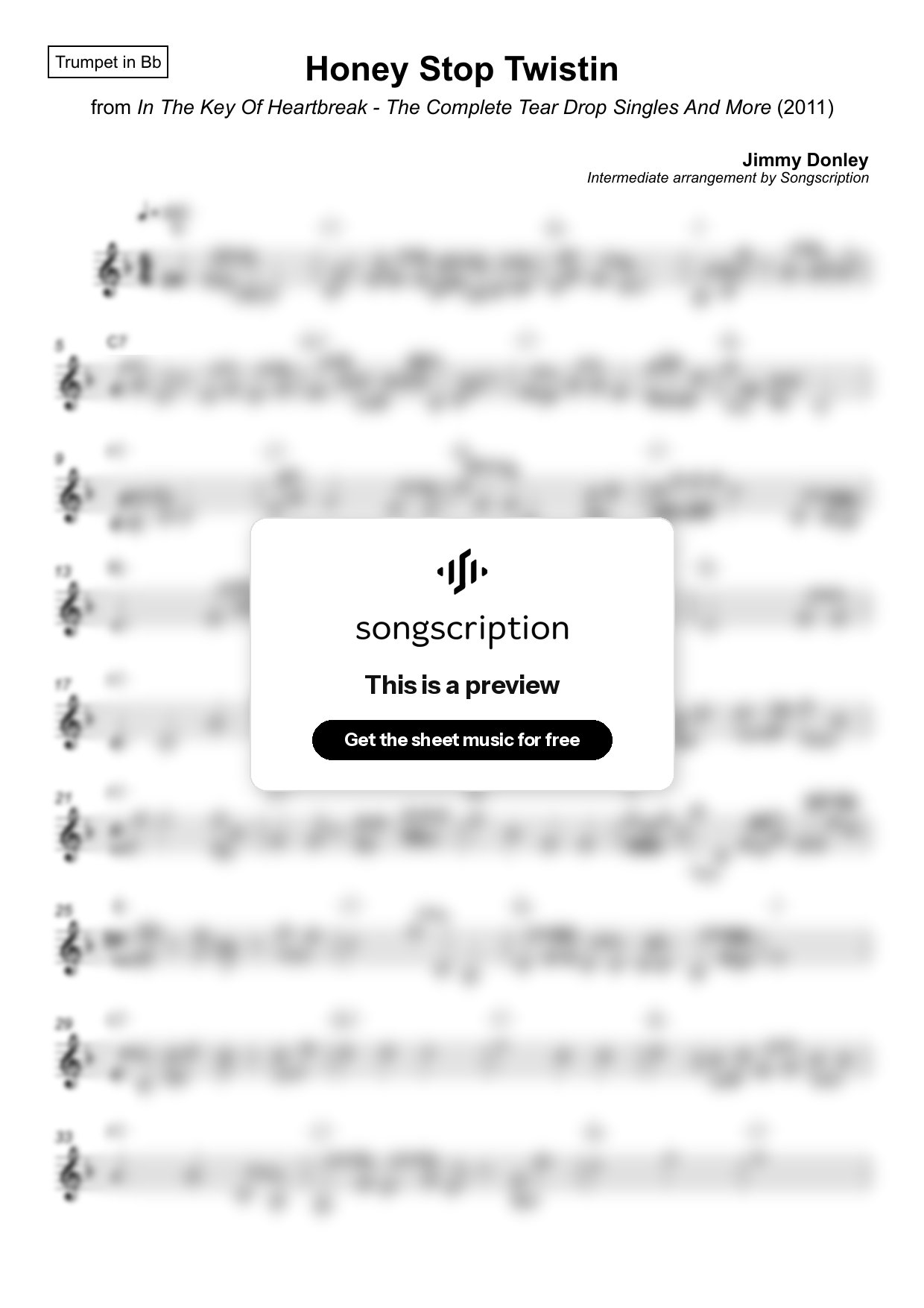 Intermediate Trumpet Sheet Music for "Honey Stop Twistin" by Jimmy Donley