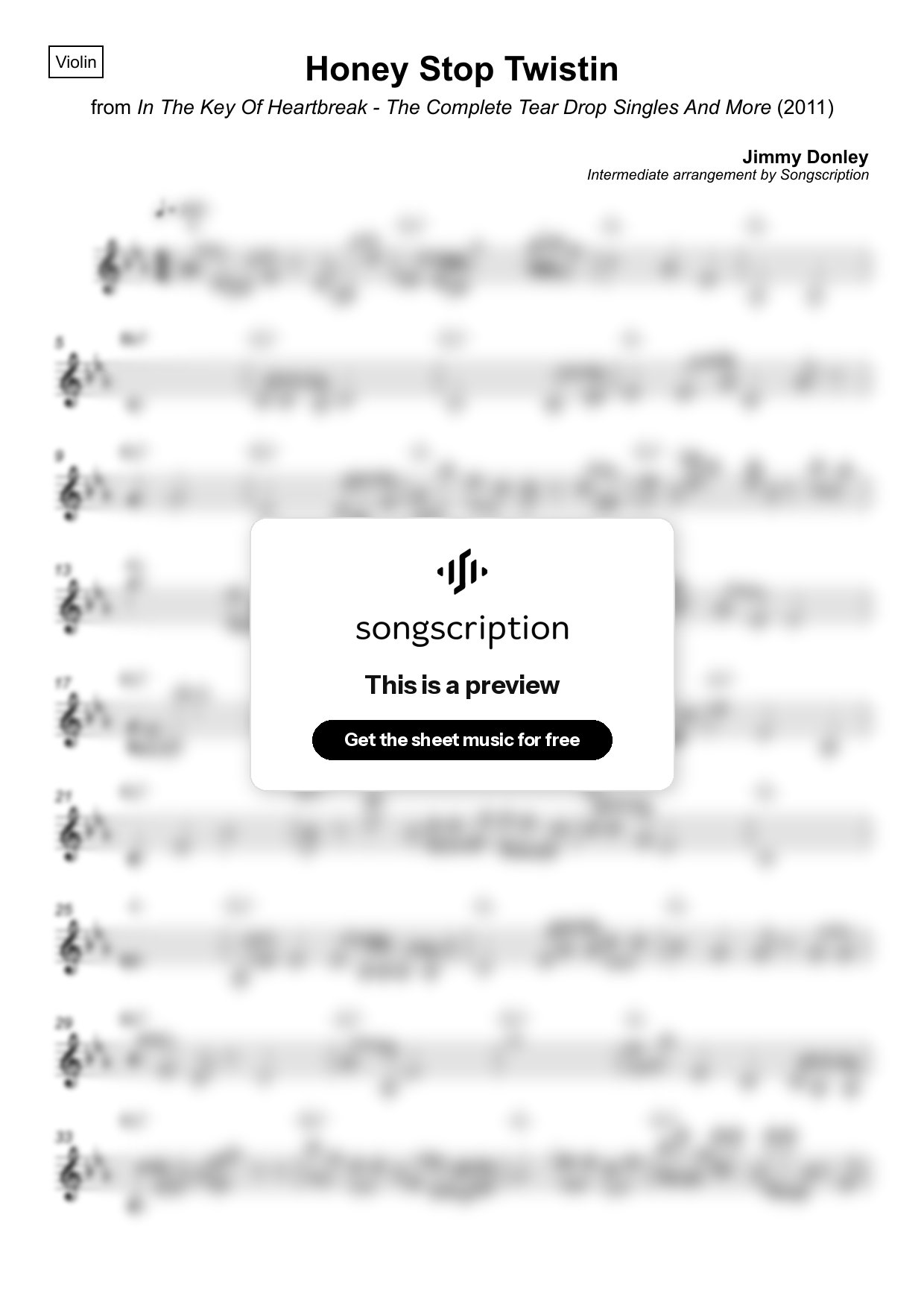 Intermediate Violin Sheet Music for "Honey Stop Twistin" by Jimmy Donley