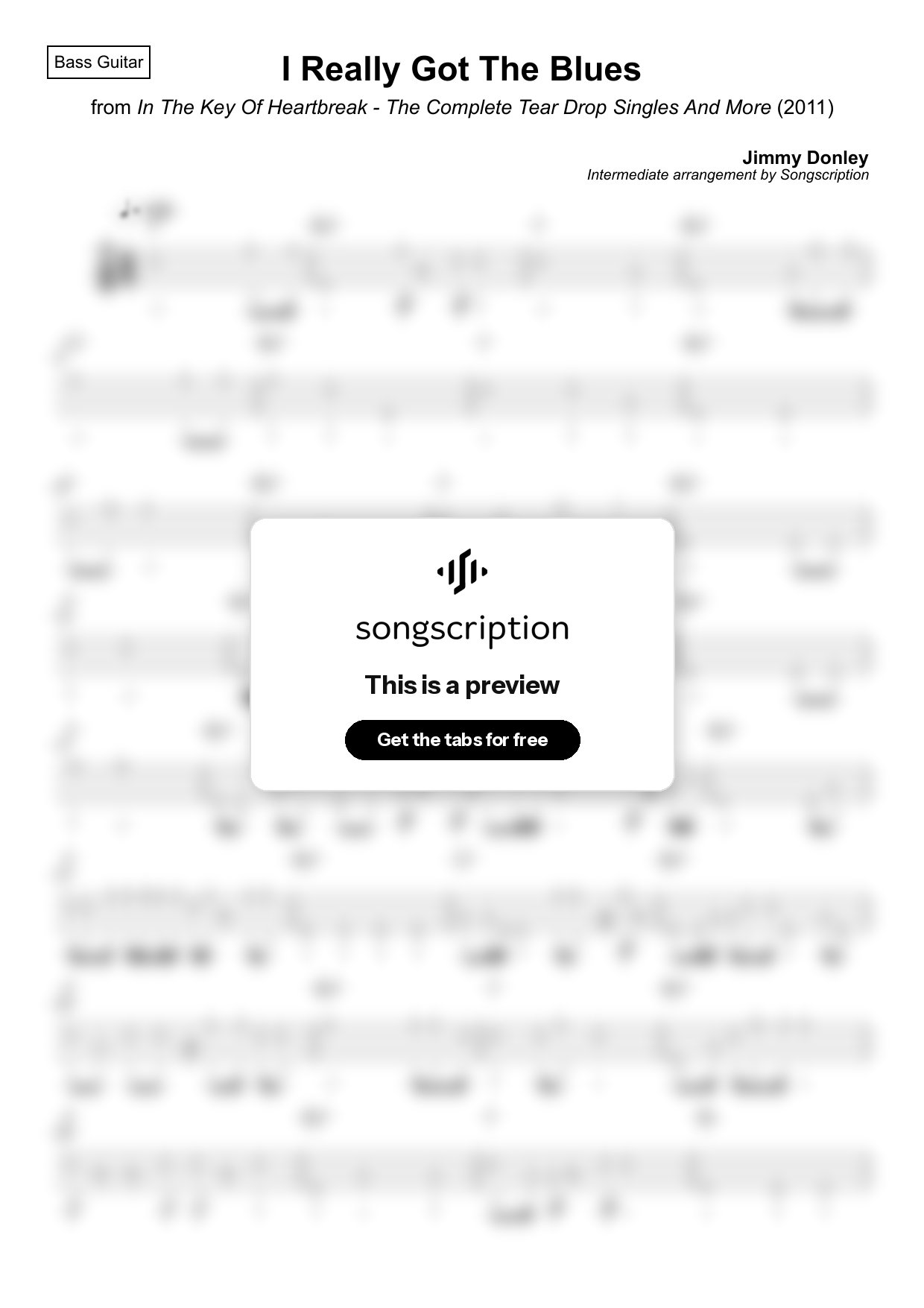 Intermediate Bass Guitar Tabs for "I Really Got The Blues" by Jimmy Donley