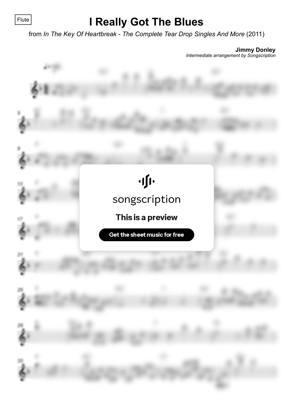 Intermediate Flute Sheet Music for "I Really Got The Blues" by Jimmy Donley