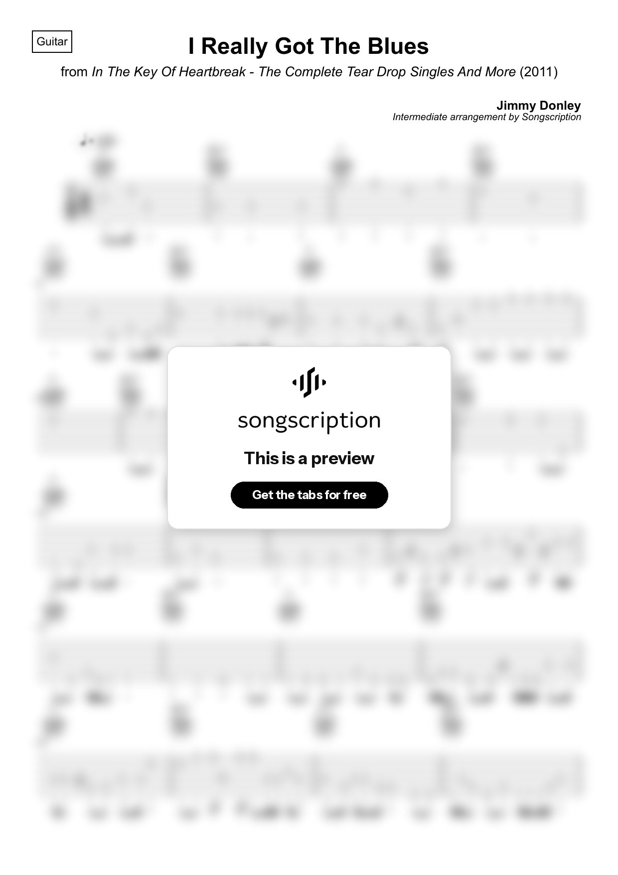 Intermediate Acoustic Guitar Tabs for "I Really Got The Blues" by Jimmy Donley