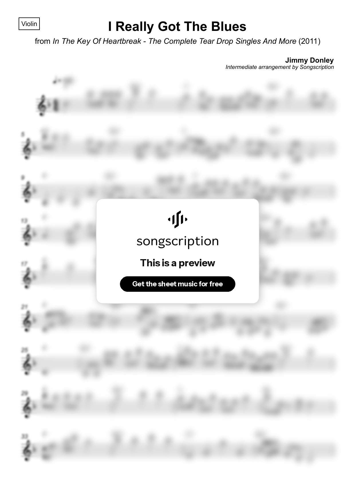 Intermediate Violin Sheet Music for "I Really Got The Blues" by Jimmy Donley