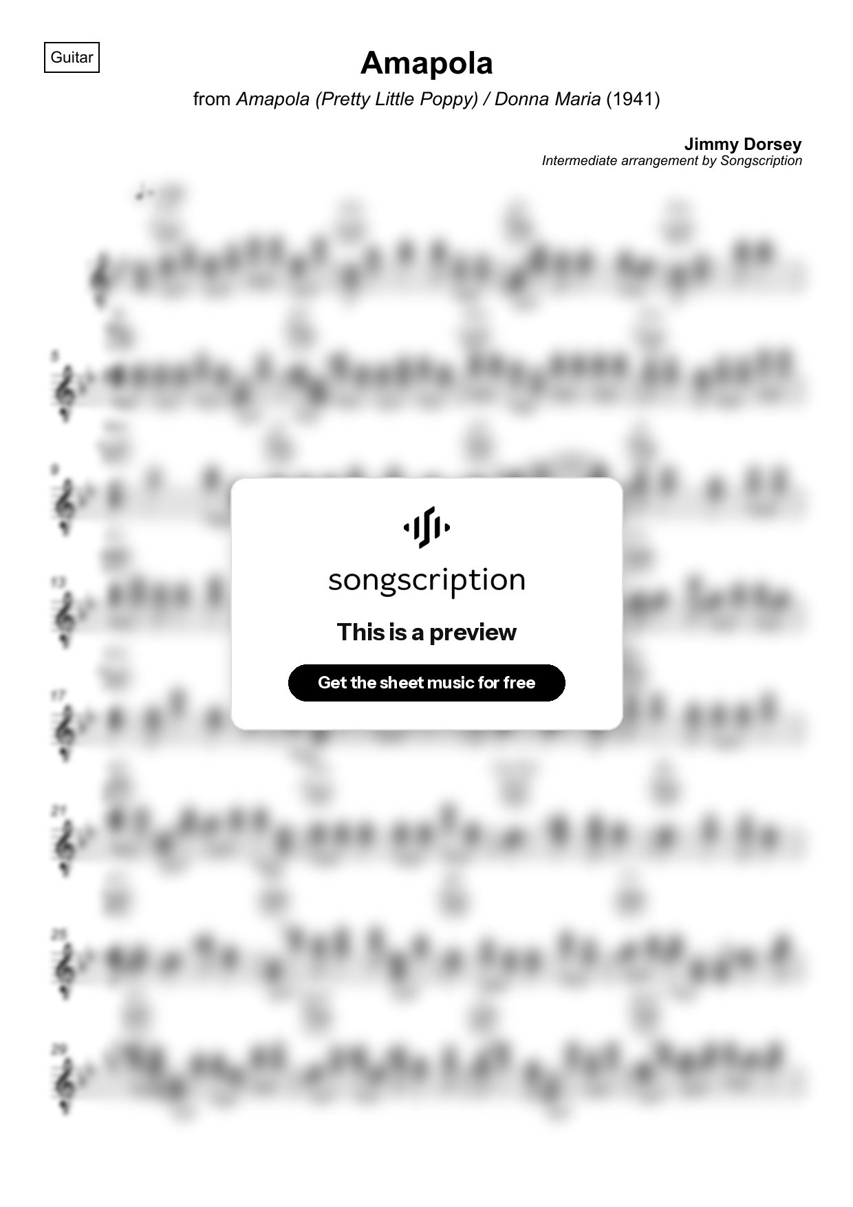 Intermediate Acoustic Guitar Sheet Music for "Amapola" by Jimmy Dorsey